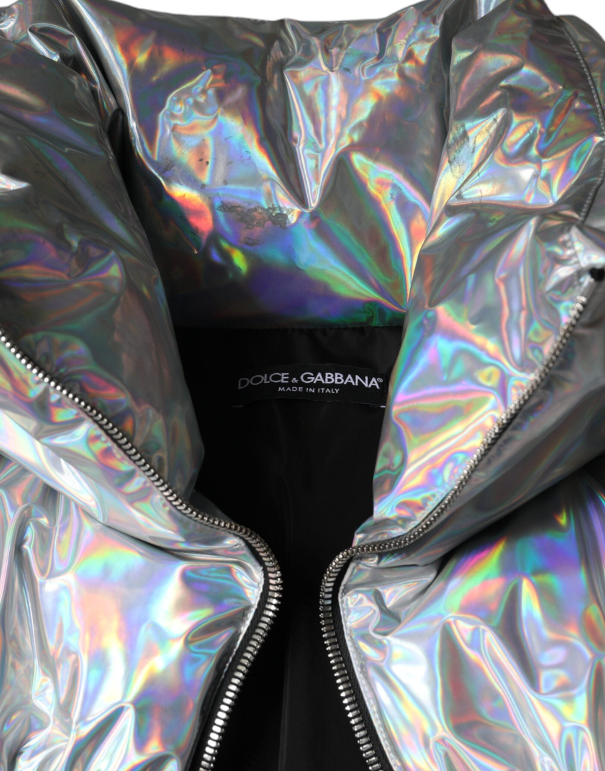 Dolce & Gabbana Silver Iridescent Puffer Full Zip Coat Women's Jacket (Pre-Owned)