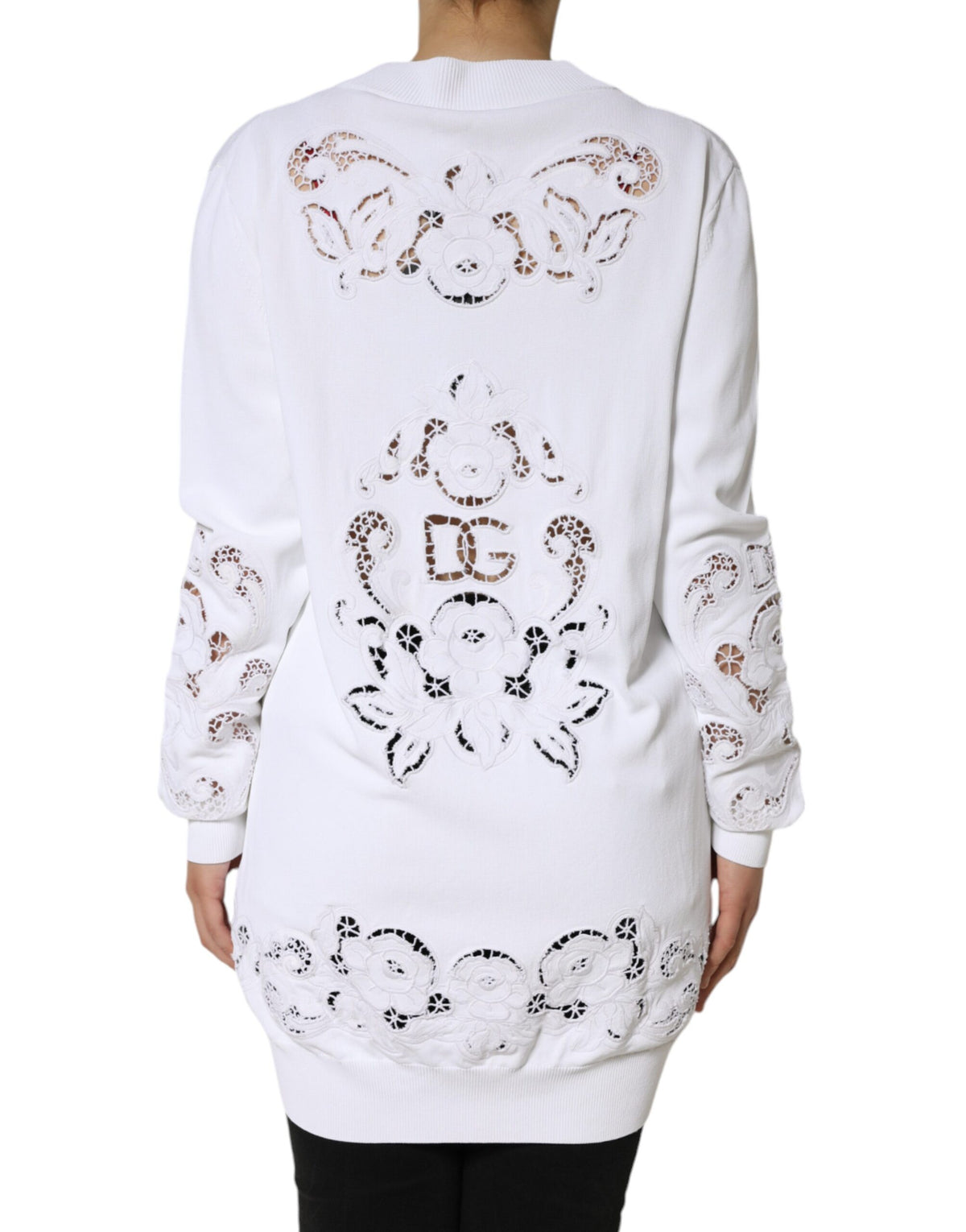Dolce & Gabbana White Viscose Floral Cut Out Cardigan Women's Sweater (Pre-Owned)
