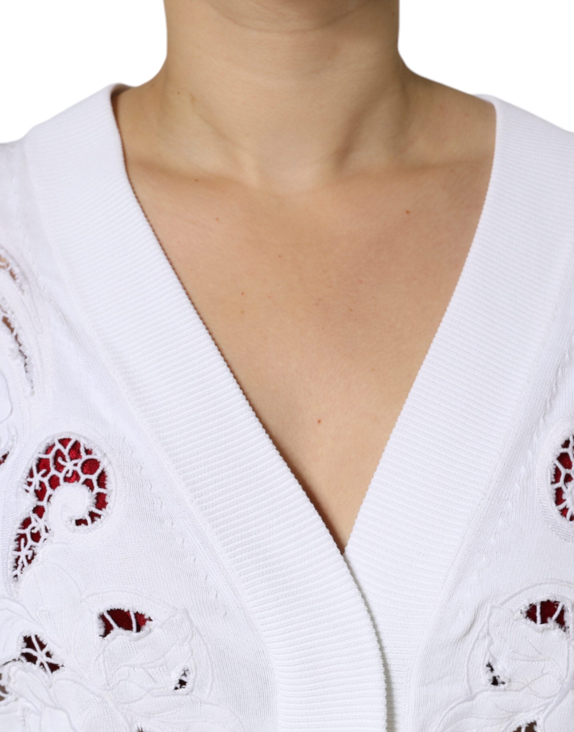 Dolce & Gabbana White Viscose Floral Cut Out Cardigan Women's Sweater (Pre-Owned)