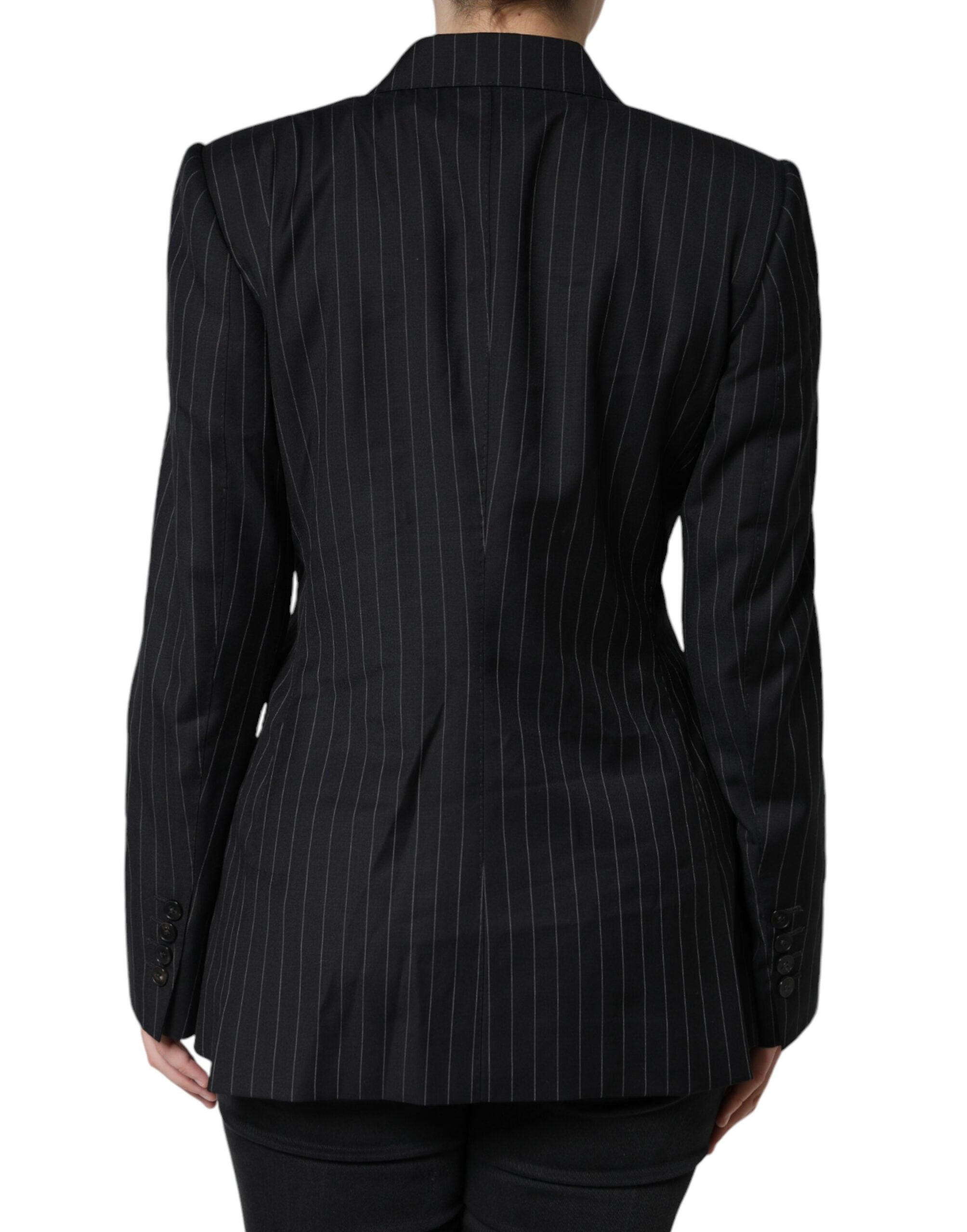 Dolce & Gabbana Dark Gray Striped Double Breasted Coat Women's Jacket