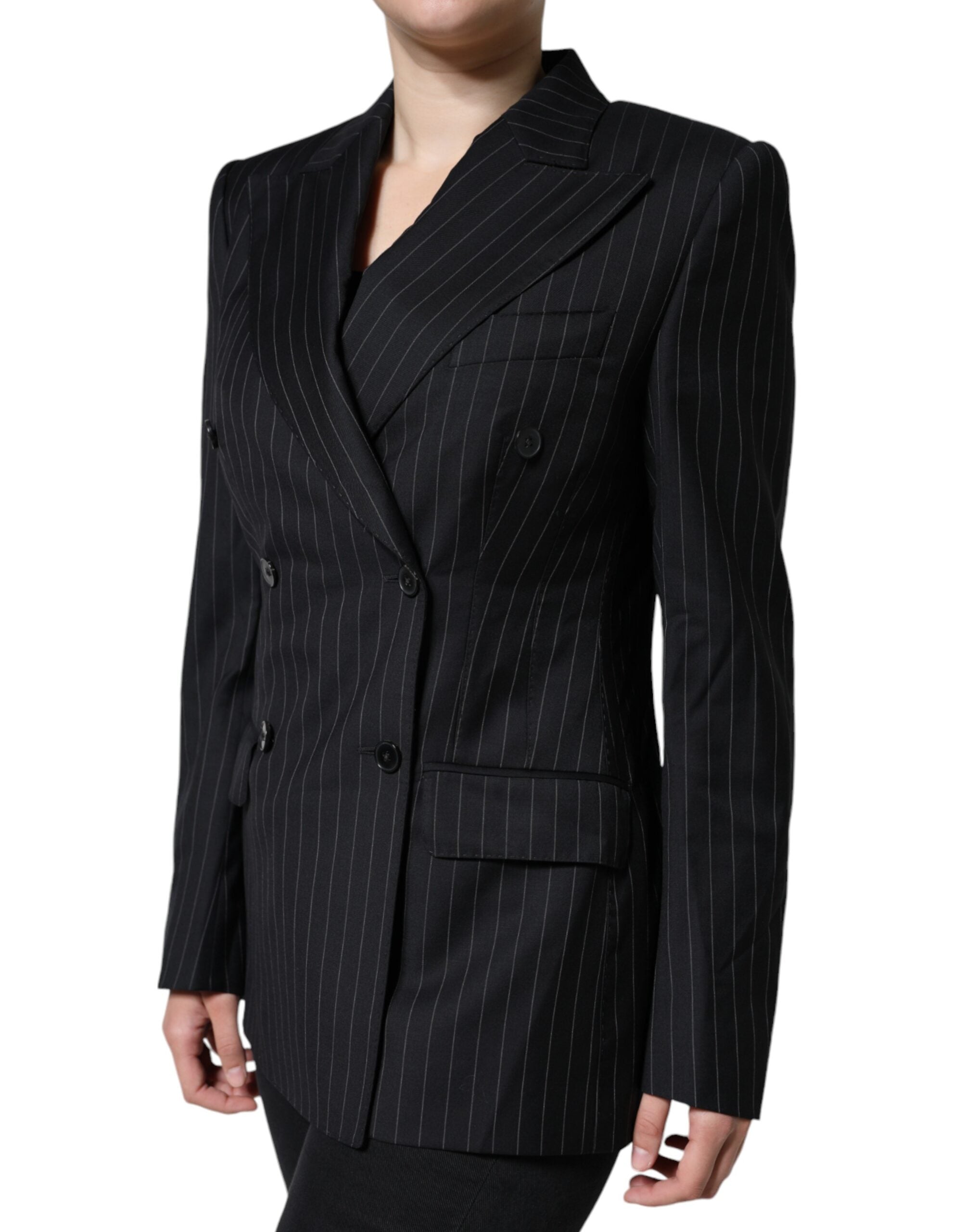 Dolce & Gabbana Dark Gray Striped Double Breasted Coat Women's Jacket