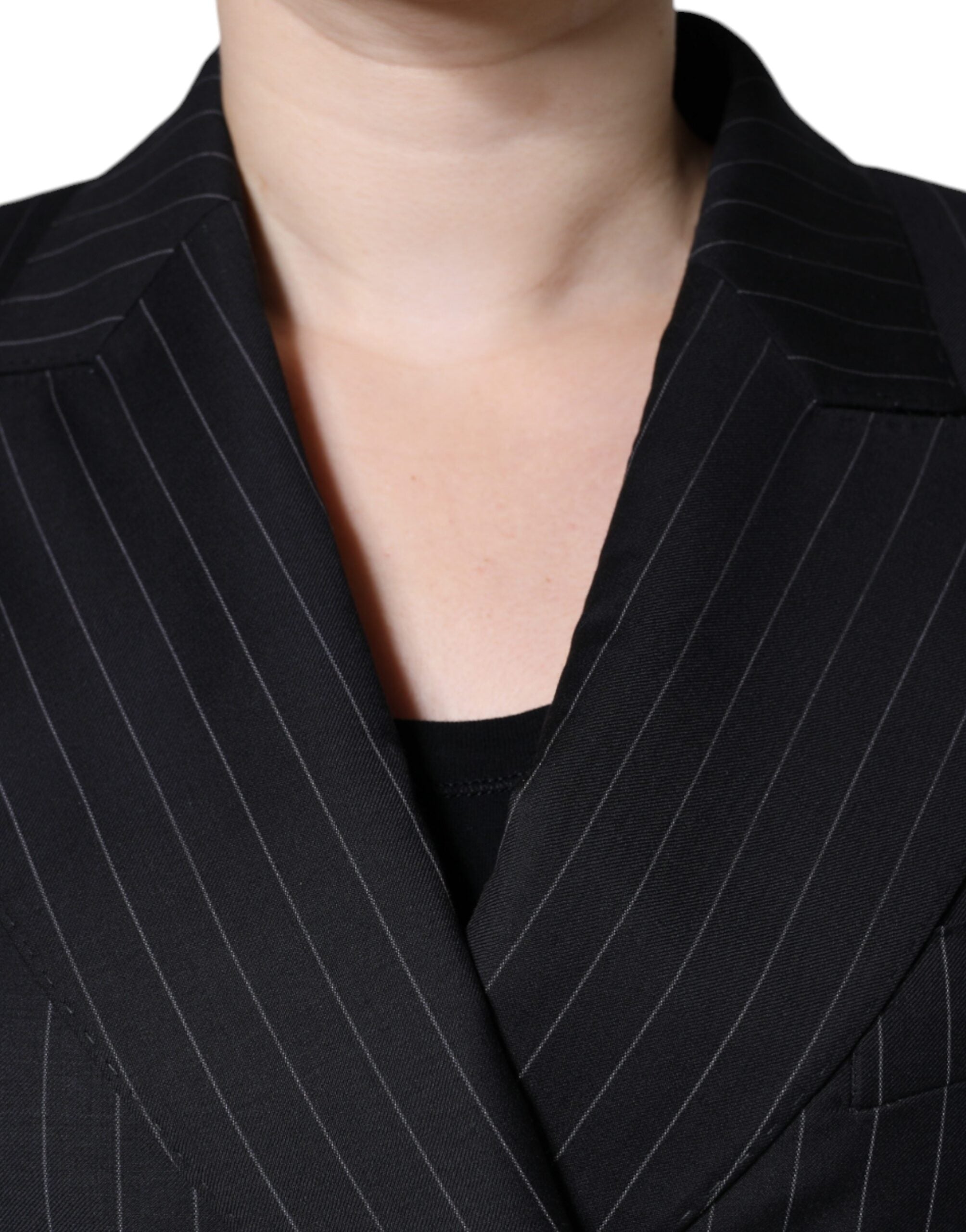 Dolce & Gabbana Dark Gray Striped Double Breasted Coat Women's Jacket