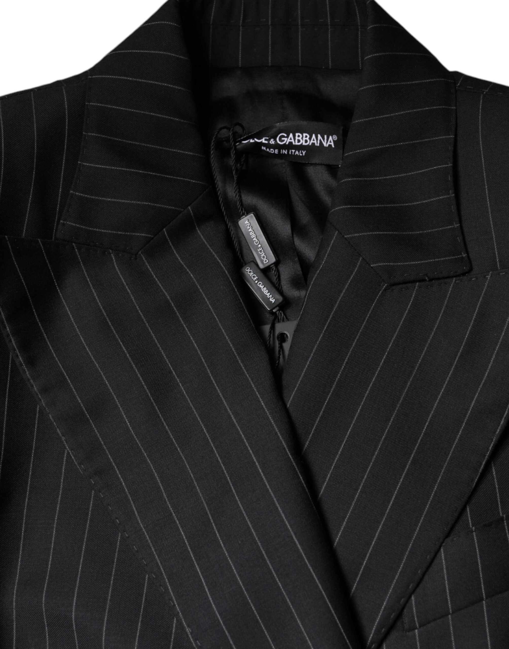 Dolce & Gabbana Dark Gray Striped Double Breasted Coat Women's Jacket