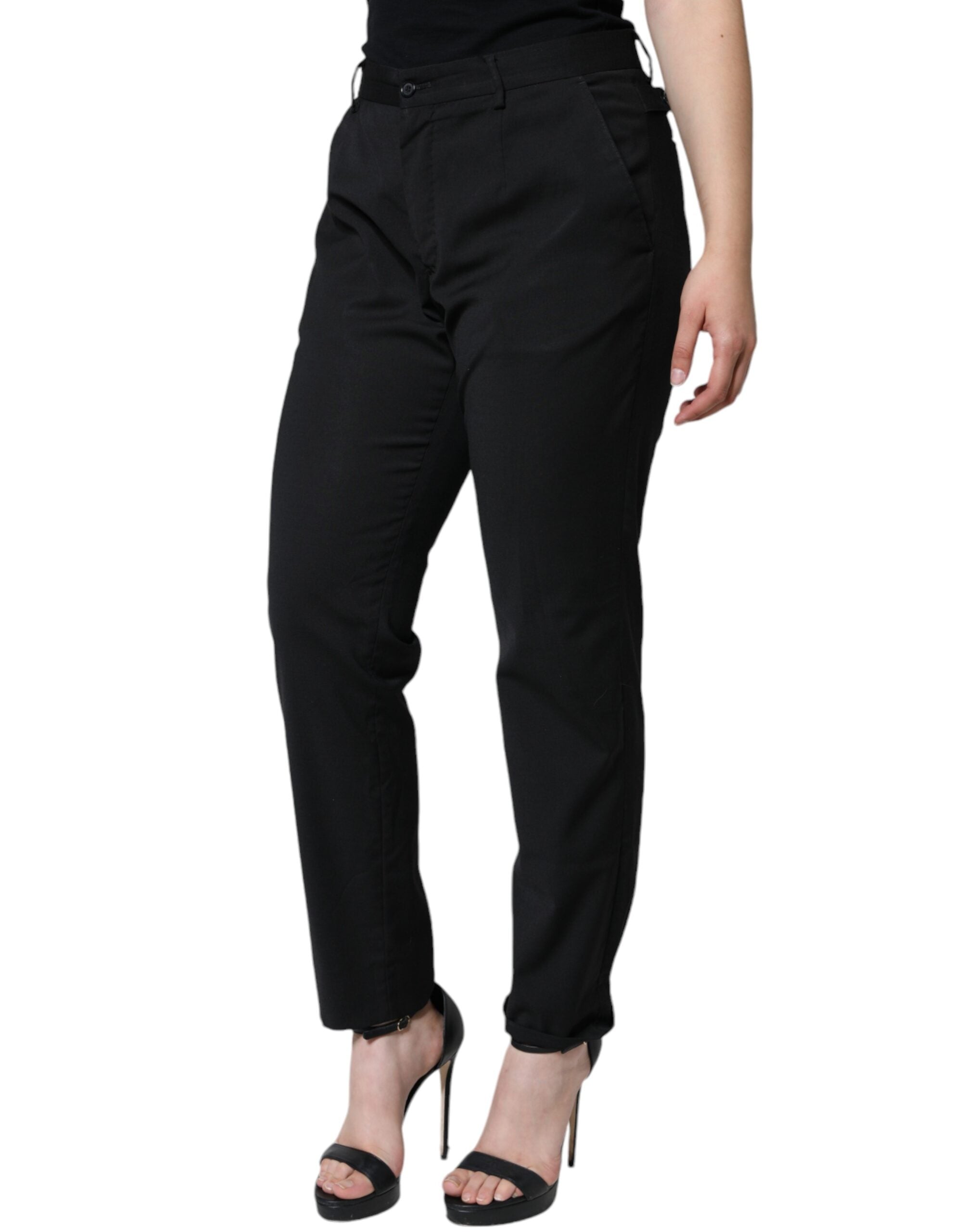 Dolce & Gabbana Black Polyester High Waist Tapered Women's Pants (Pre-Owned)