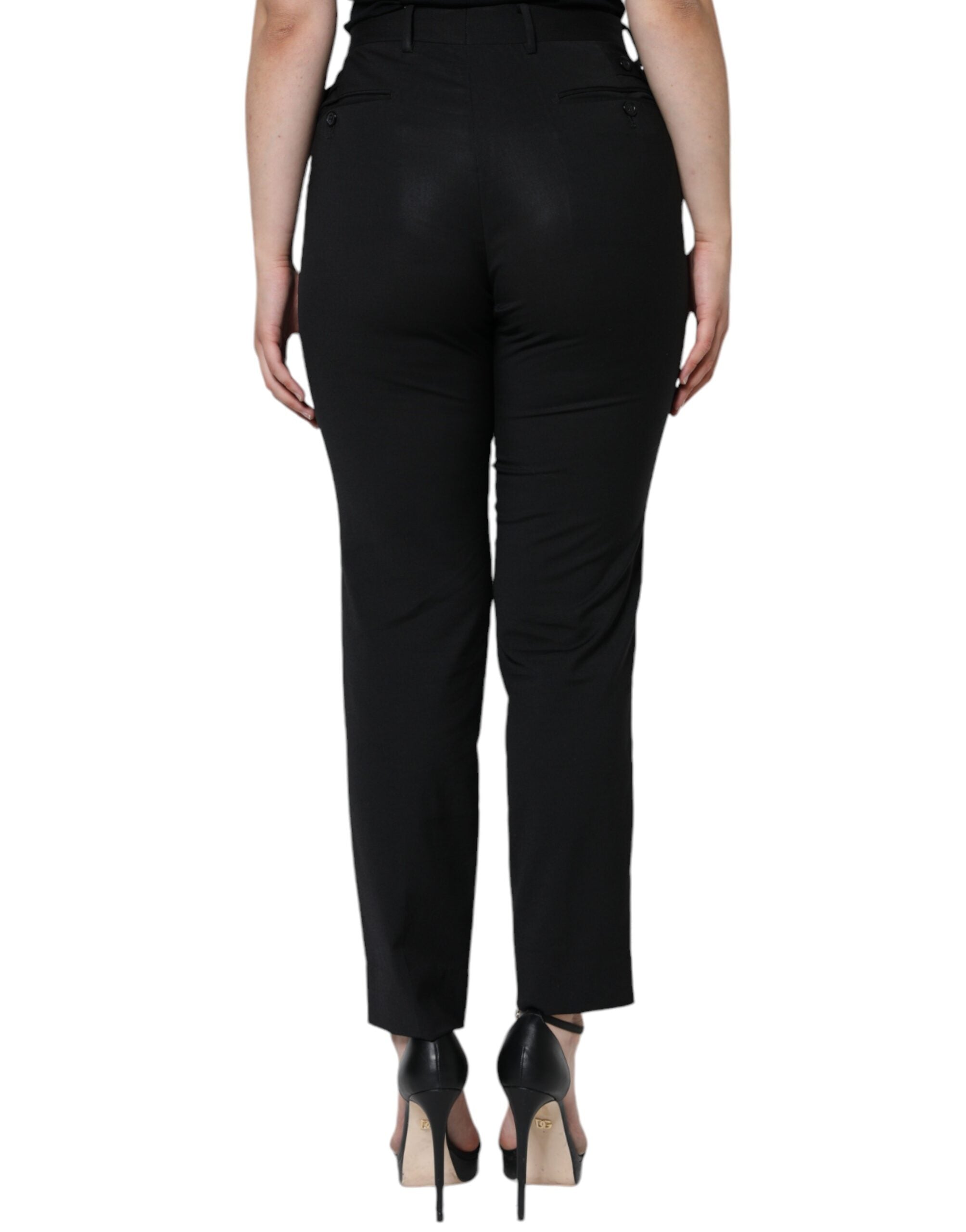 Dolce & Gabbana Black Polyester High Waist Tapered Women's Pants (Pre-Owned)