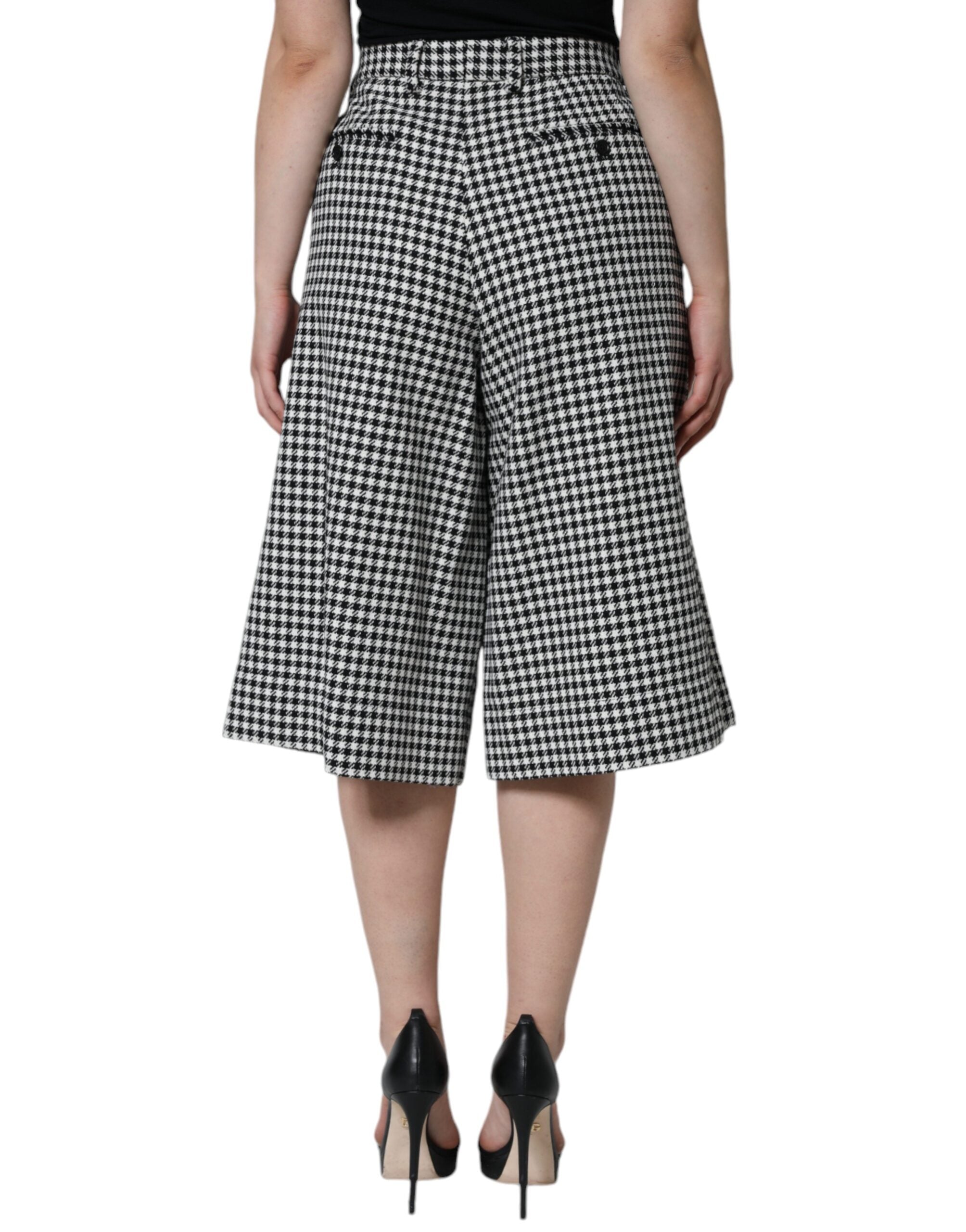 Dolce & Gabbana Black White Houndstooth Cropped Wide Leg Women's Pants