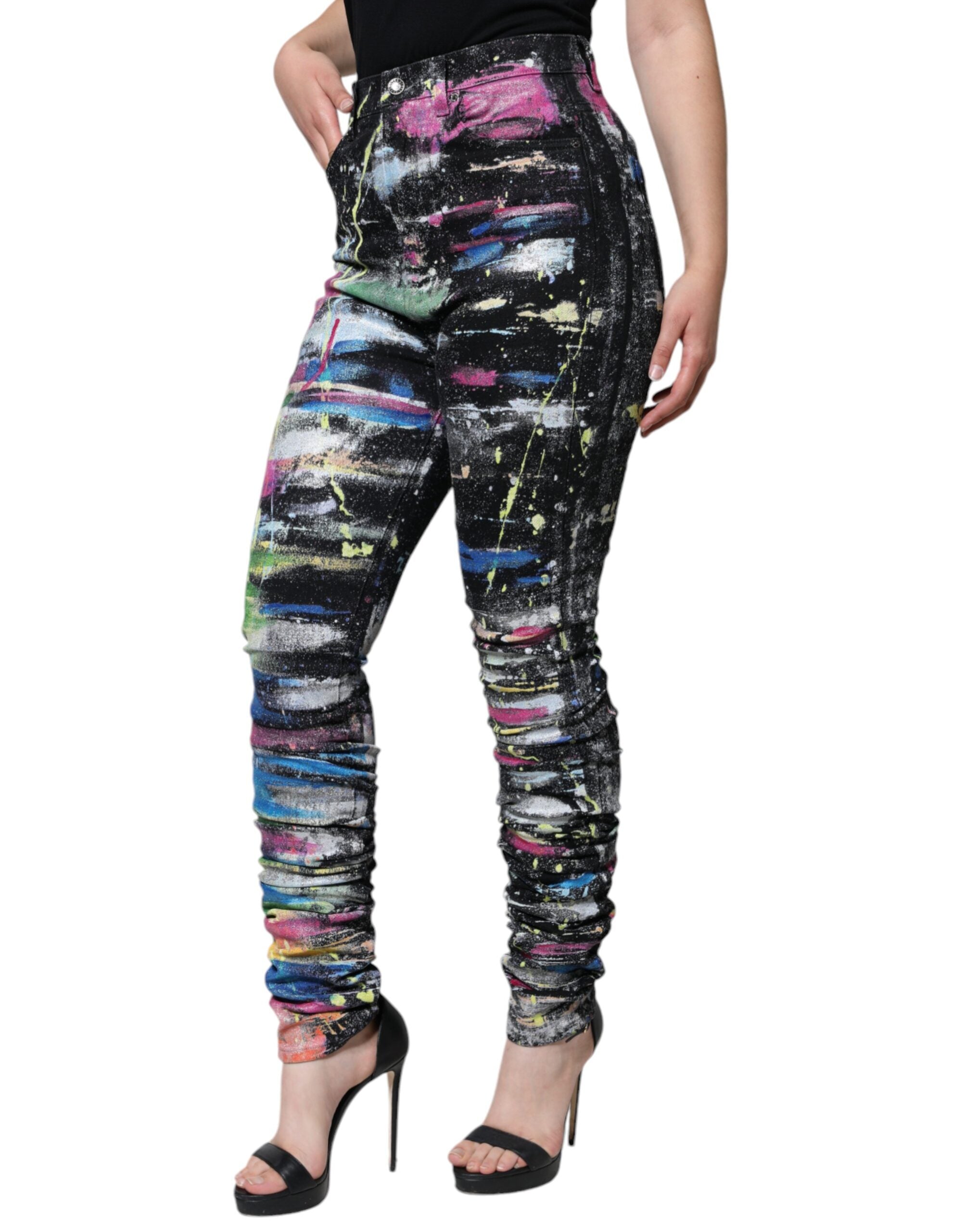 Dolce & Gabbana Multicolor Splatter Paint Cotton Skinny Denim Women's Jeans