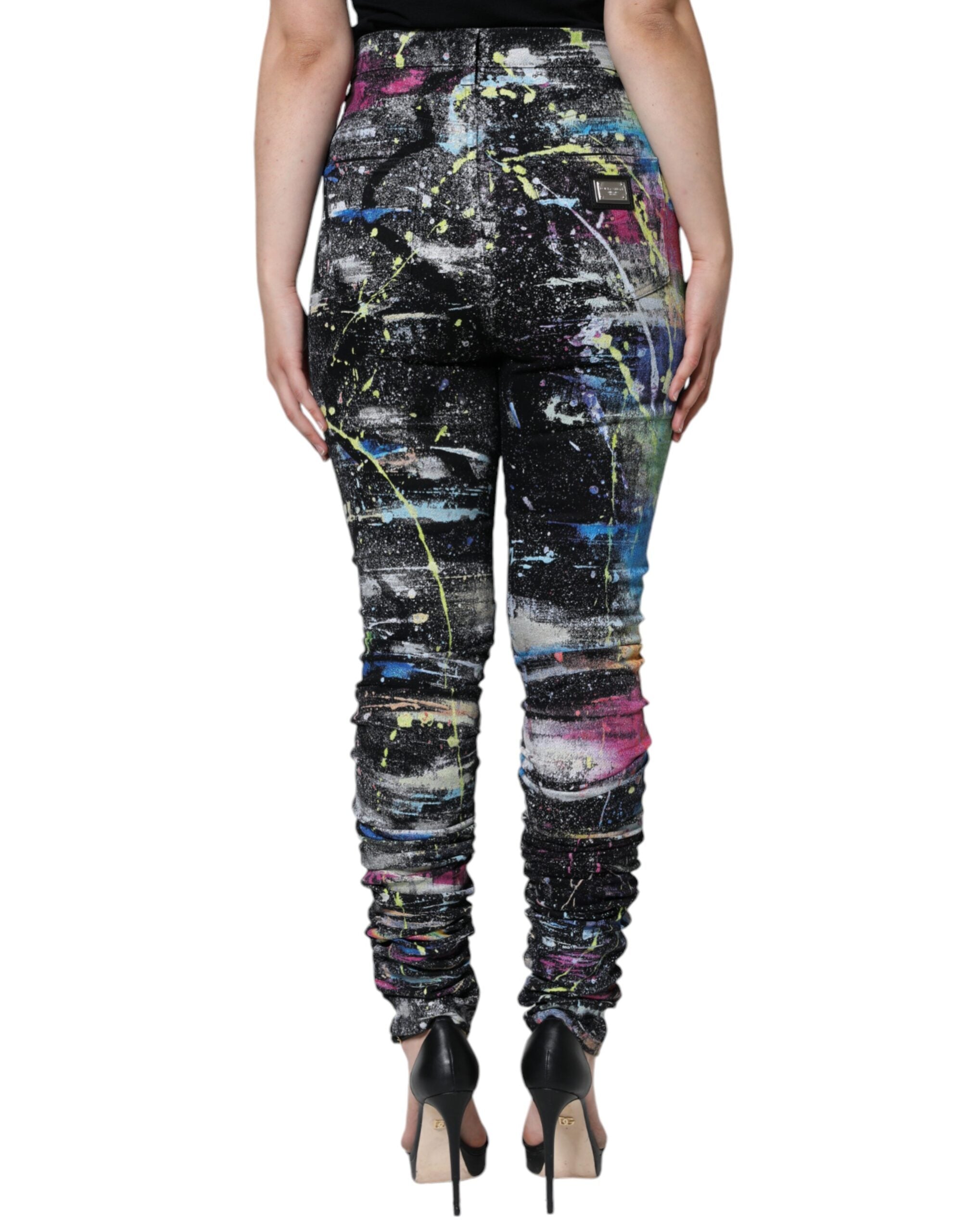 Dolce & Gabbana Multicolor Splatter Paint Cotton Skinny Denim Women's Jeans