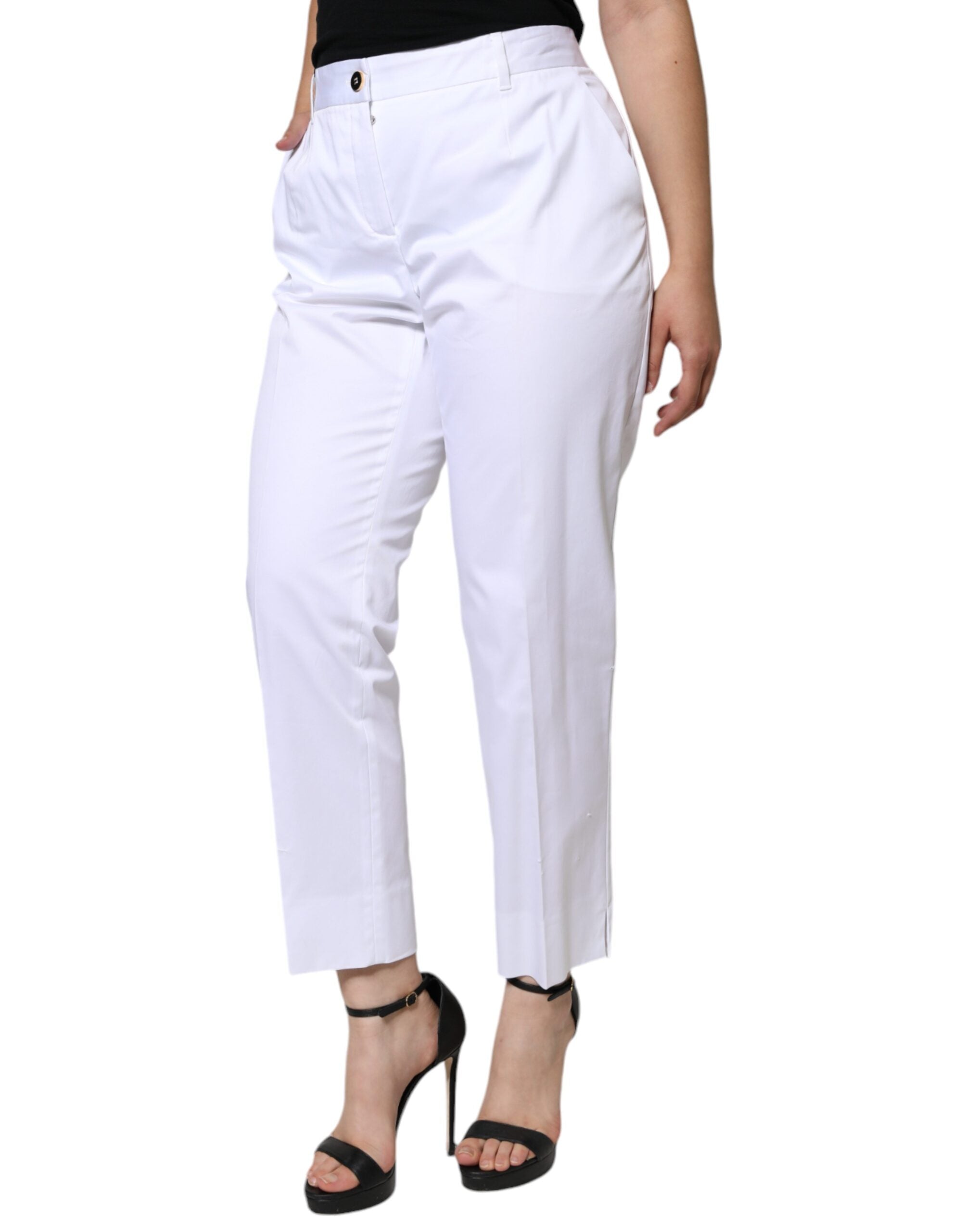 Dolce & Gabbana White Cotton Mid Waist Tapered Denim Women's Jeans (Pre-Owned)