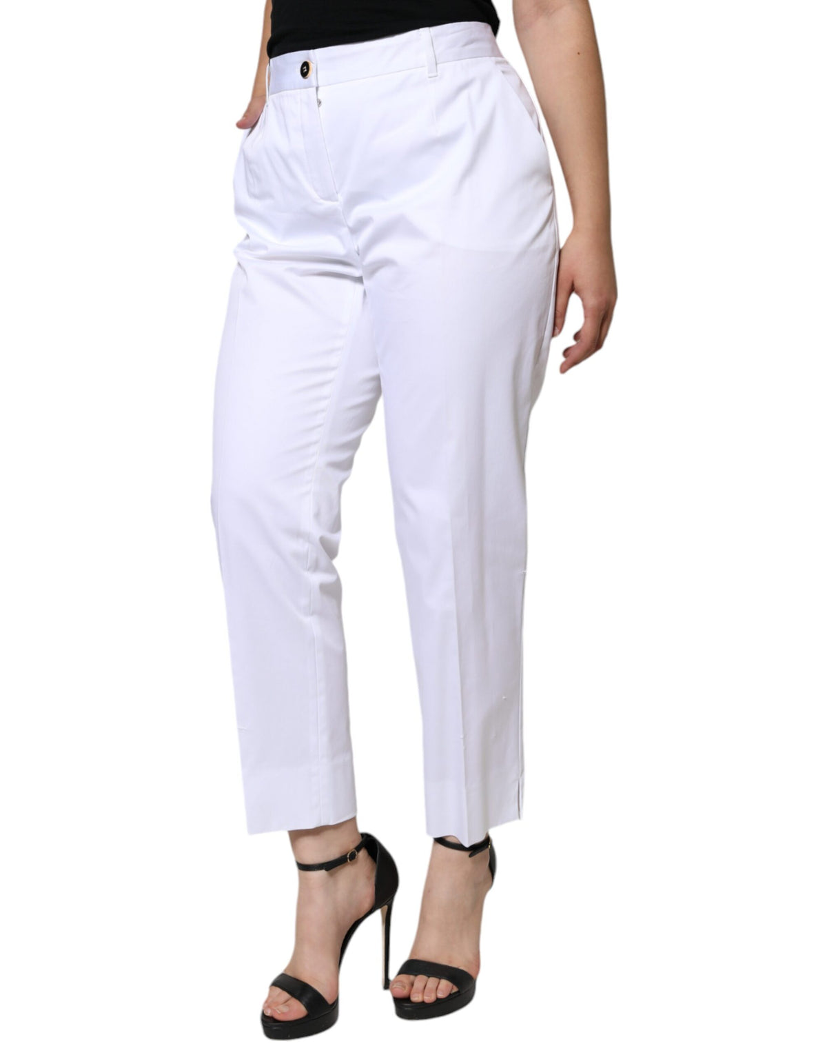 Dolce & Gabbana White Cotton Mid Waist Tapered Denim Women's Jeans (Pre-Owned)