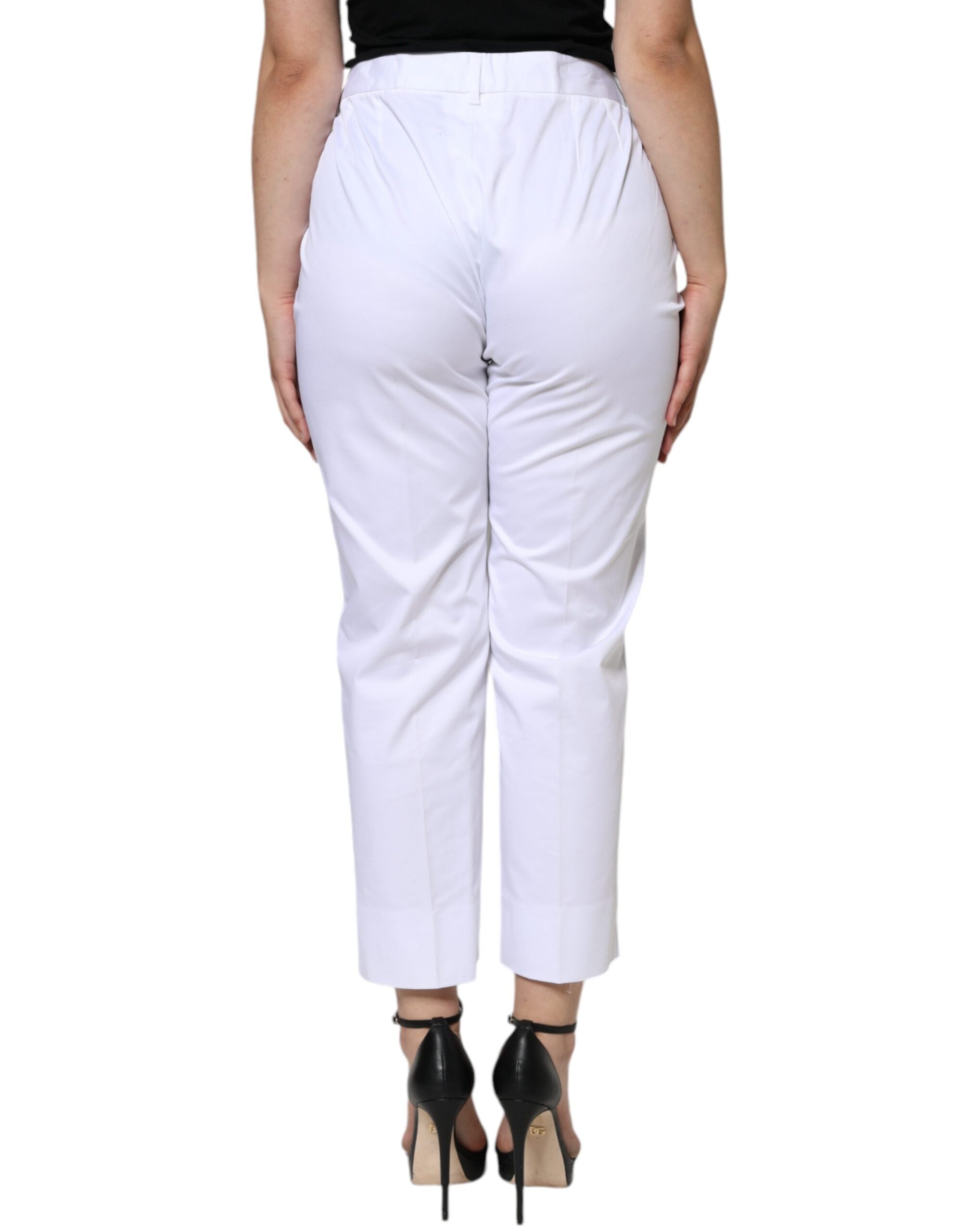 Dolce & Gabbana White Cotton Mid Waist Tapered Denim Women's Jeans (Pre-Owned)