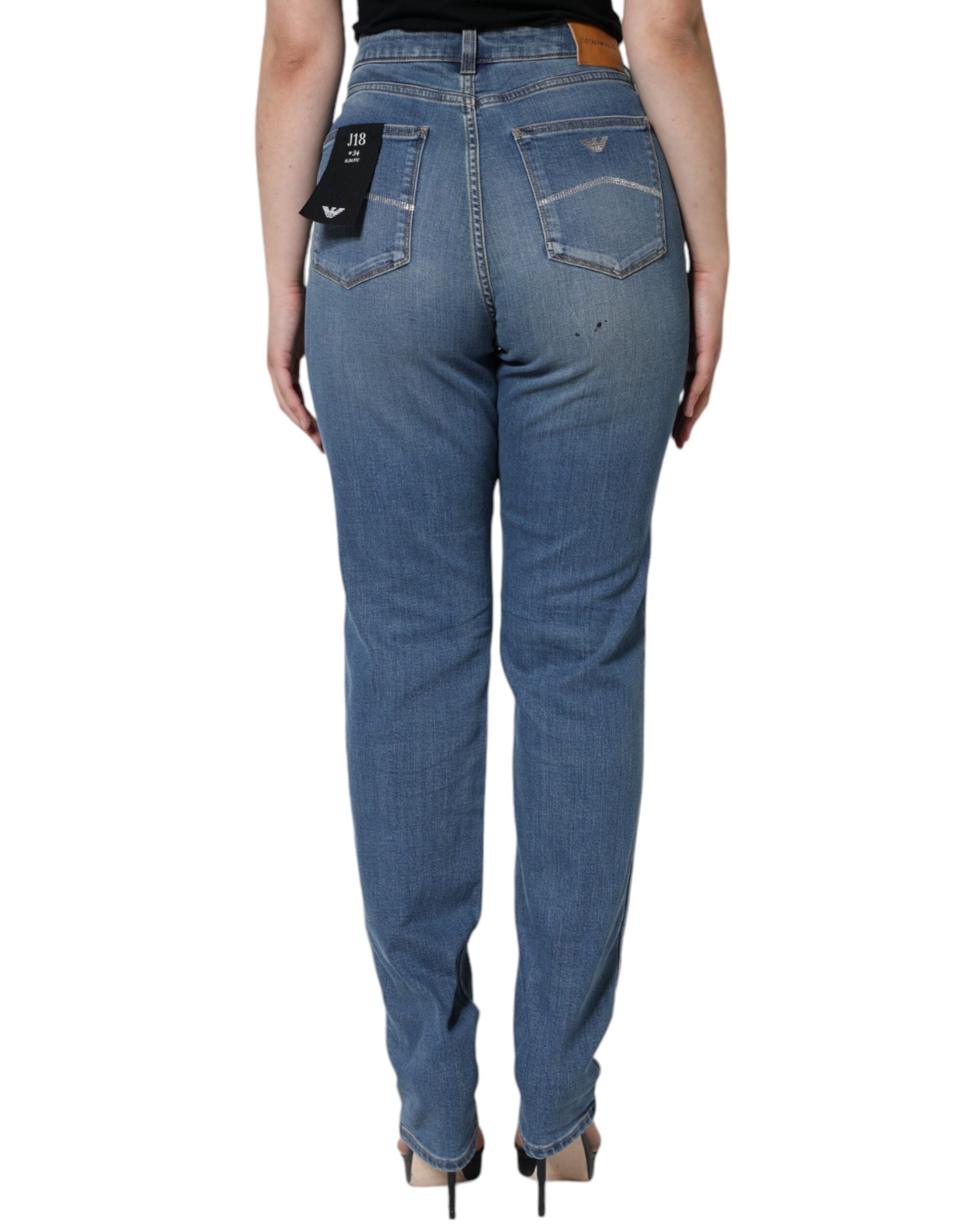 Emporio Armani Blue Washed High Waisted Skinny Women Denim Women's Jeans (Pre-Owned)