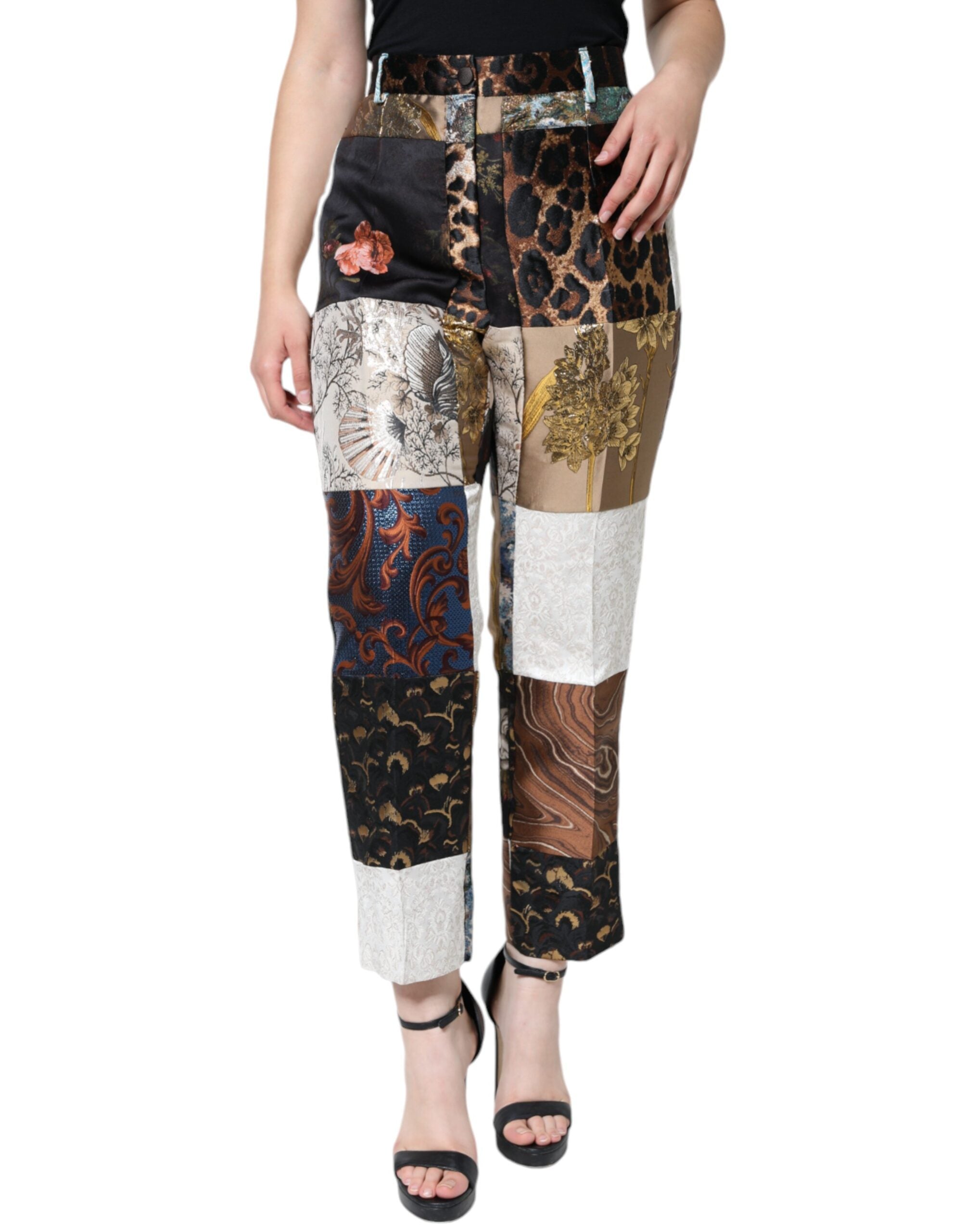 Dolce & Gabbana Multicolor Patchwork Jacquard High Waist Women's Pants