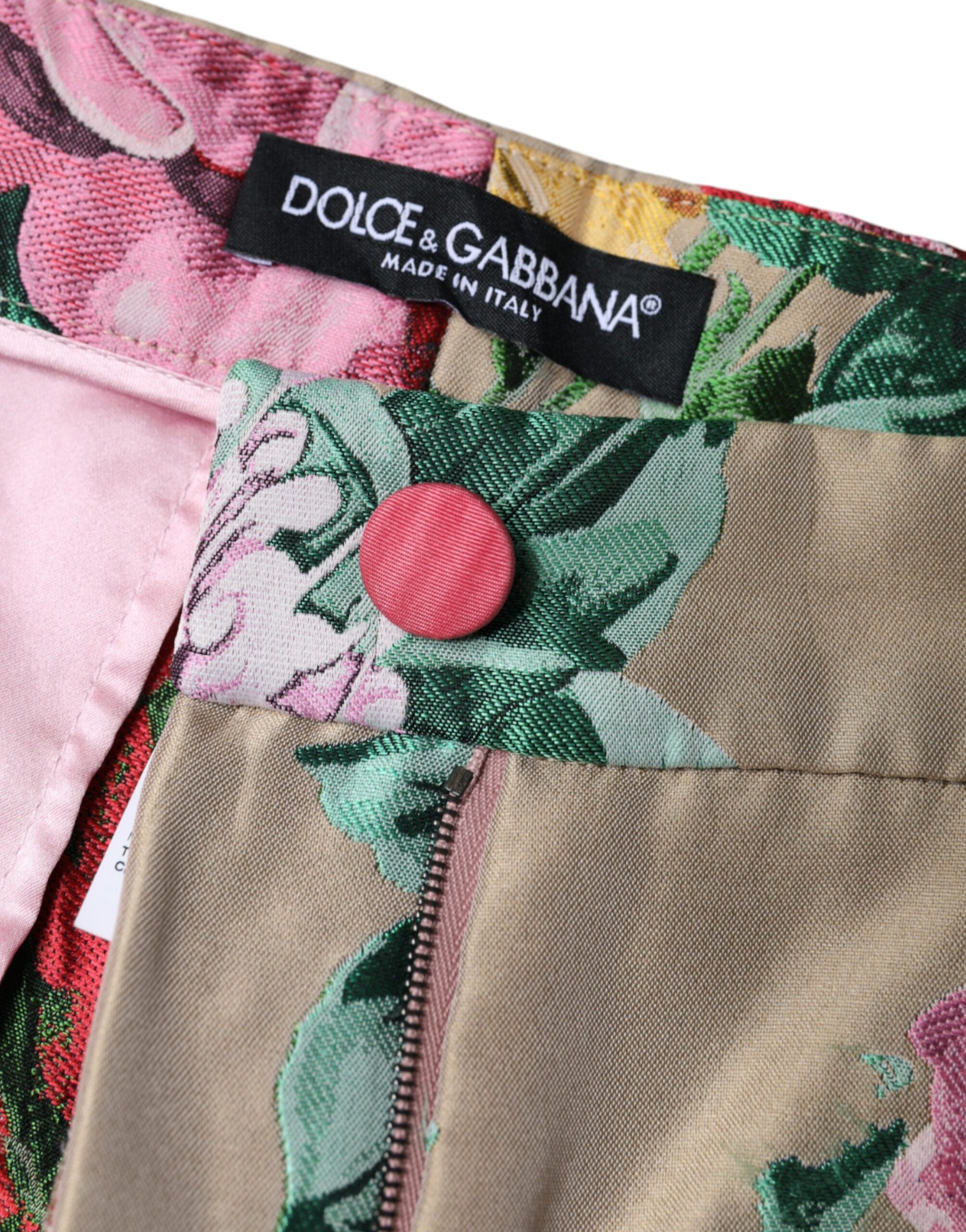 Dolce & Gabbana Beige Floral Jacquard High Waist Tapered Women's Pants