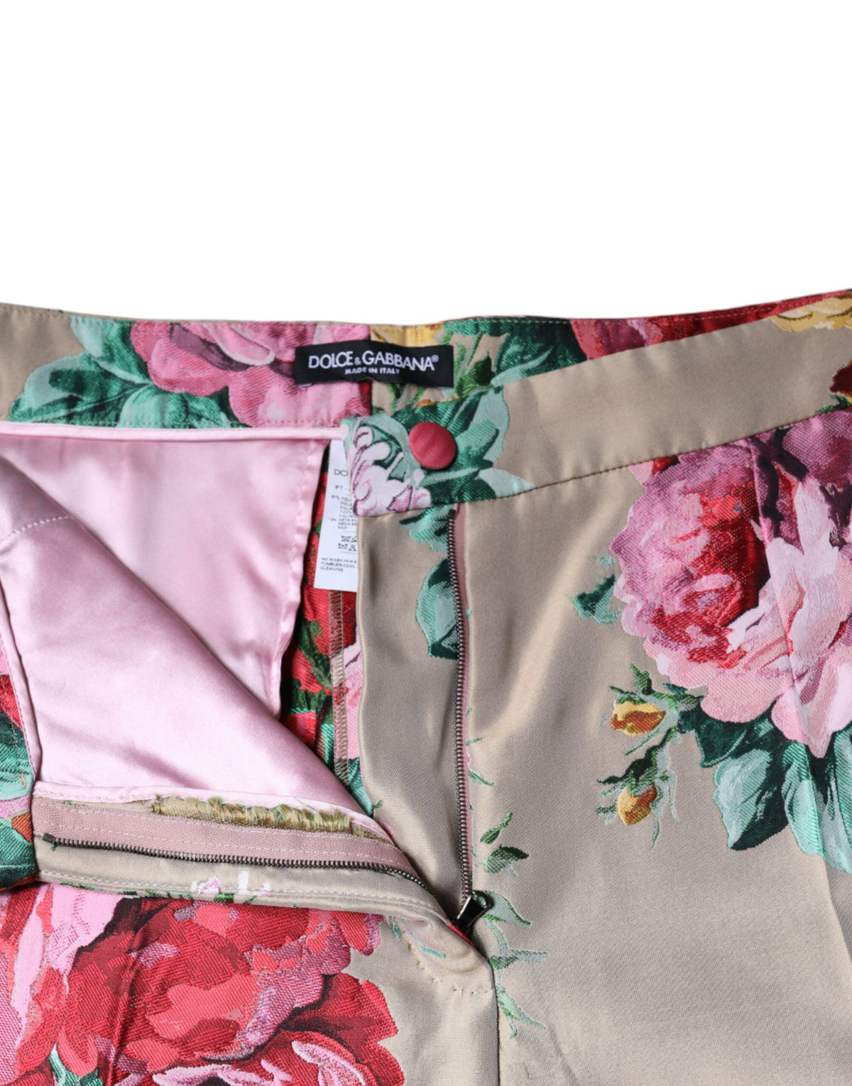 Dolce & Gabbana Beige Floral Jacquard High Waist Tapered Women's Pants