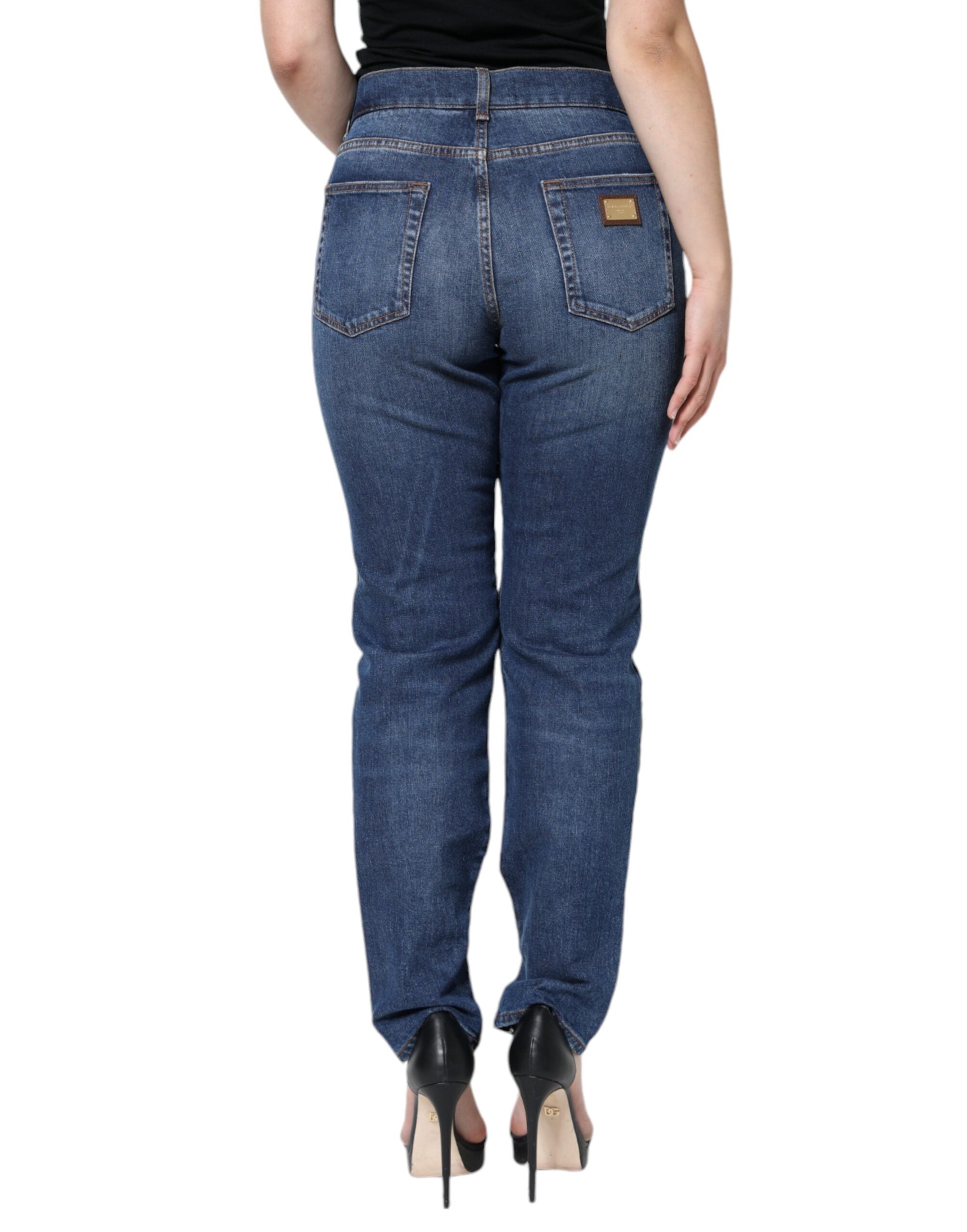 Dolce & Gabbana Black Floral Lace Front Skinny Denim Women's Jeans
