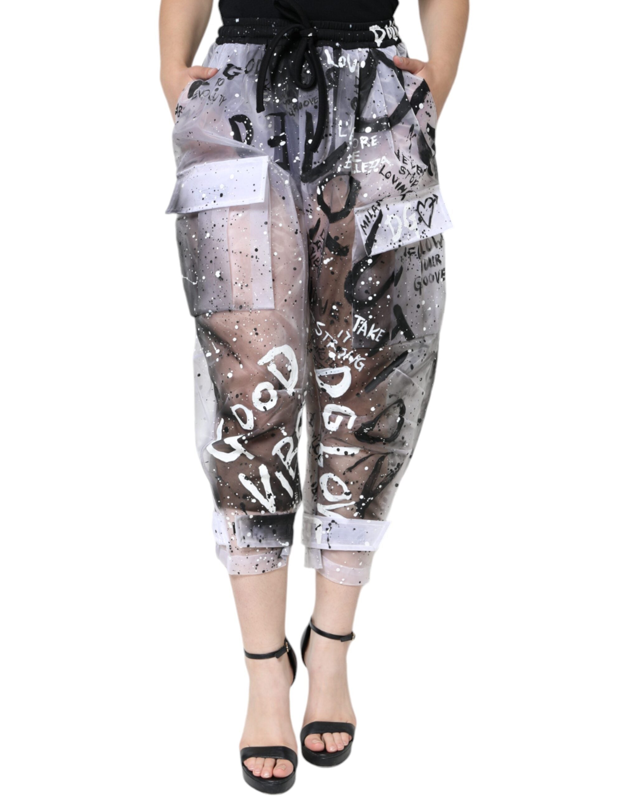 Dolce & Gabbana White See Through Logo Cropped Cargo Women's Pants