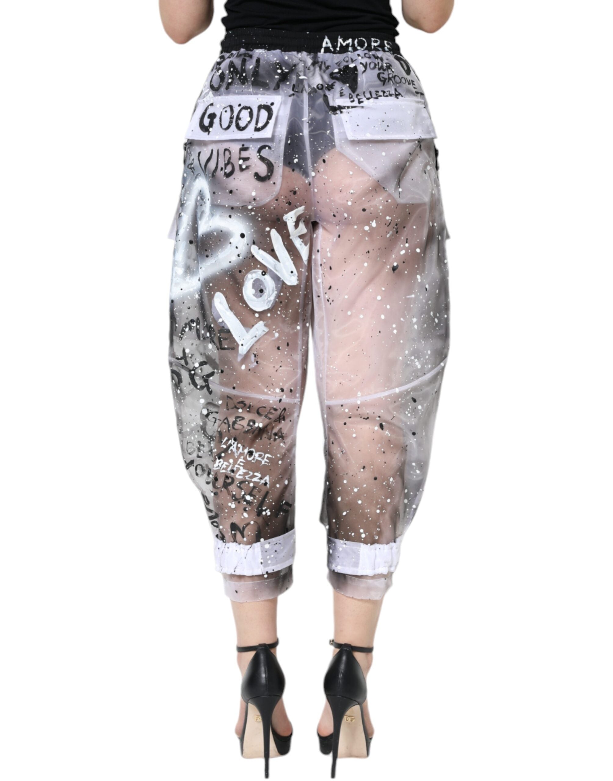 Dolce & Gabbana White See Through Logo Cropped Cargo Women's Pants