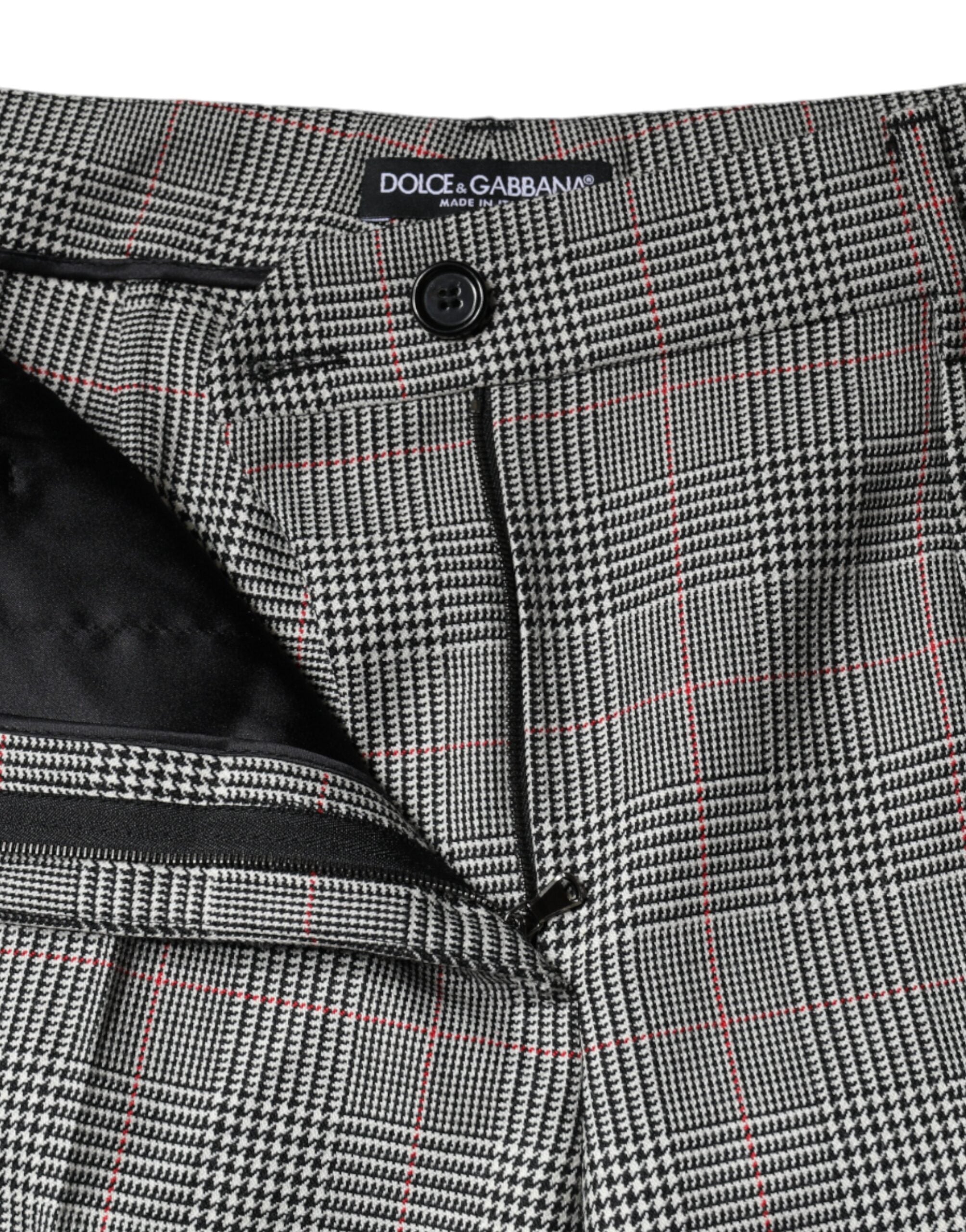 Dolce & Gabbana Gray Plaid Wool Mid Waist Women Tapered Women's Pants (Pre-Owned)