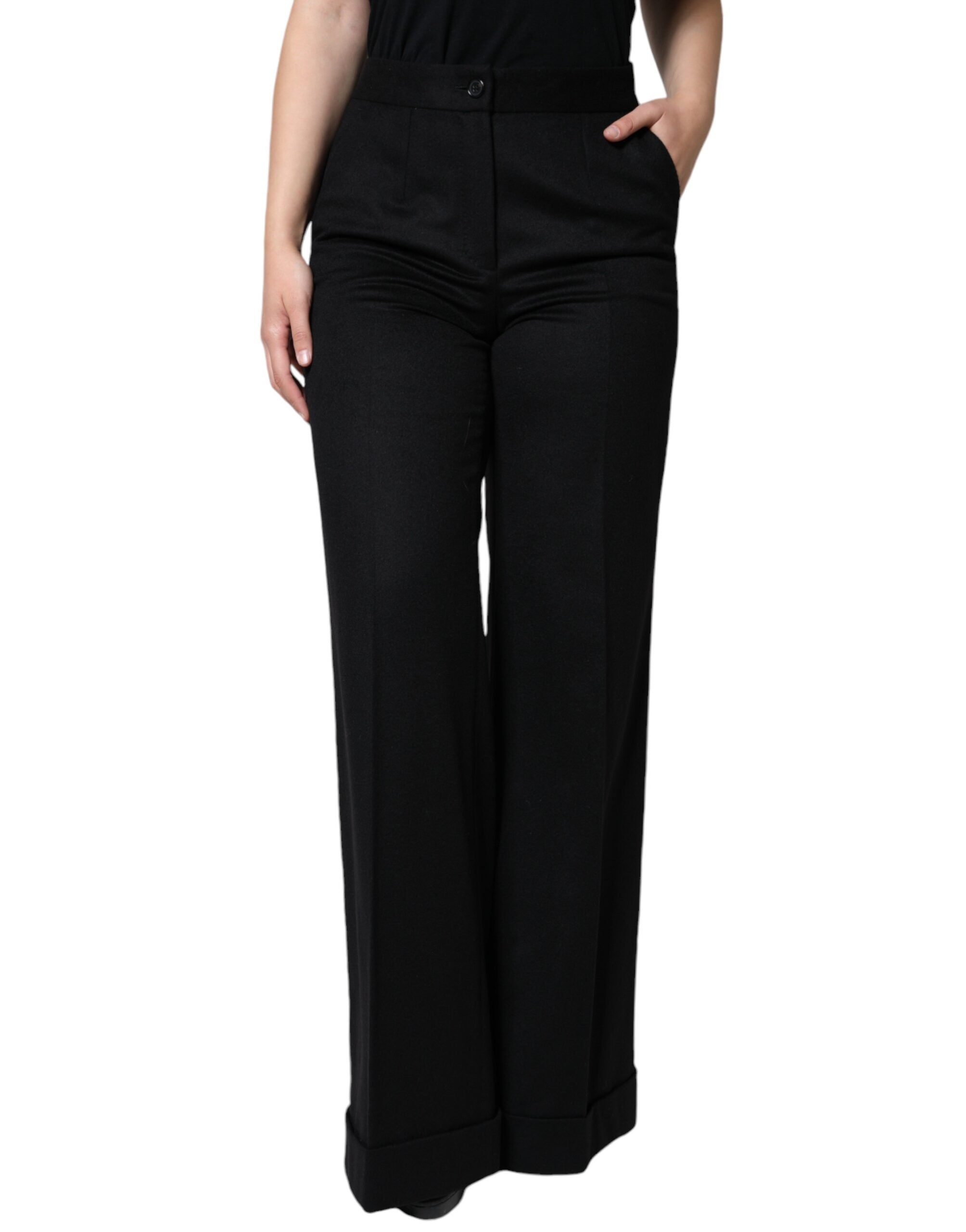 Dolce & Gabbana Black Cashmere Mid Waist Women Boot Cut Women's Pants