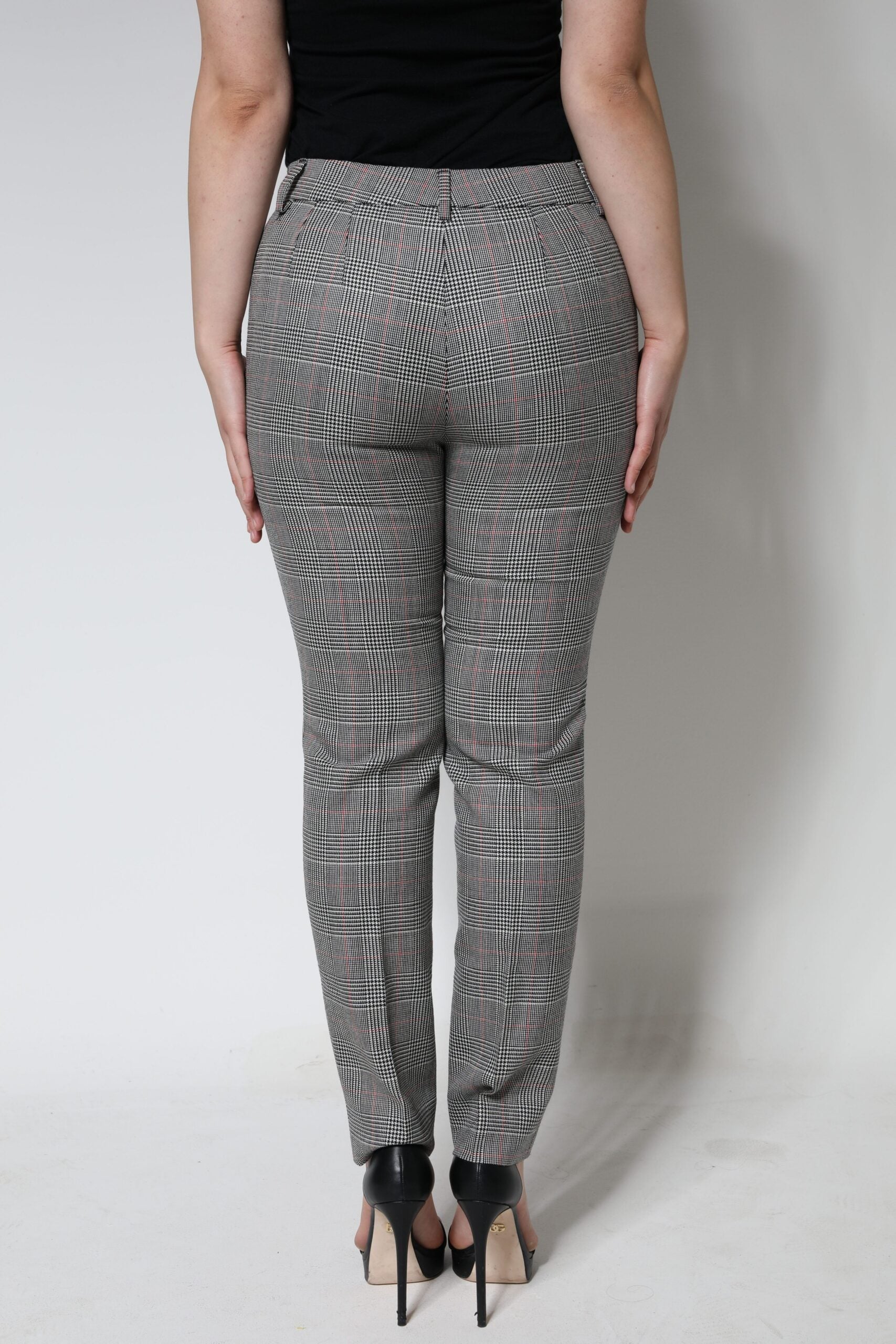 Dolce & Gabbana Gray Plaid Wool Mid Waist Women Tapered Women's Pants (Pre-Owned)