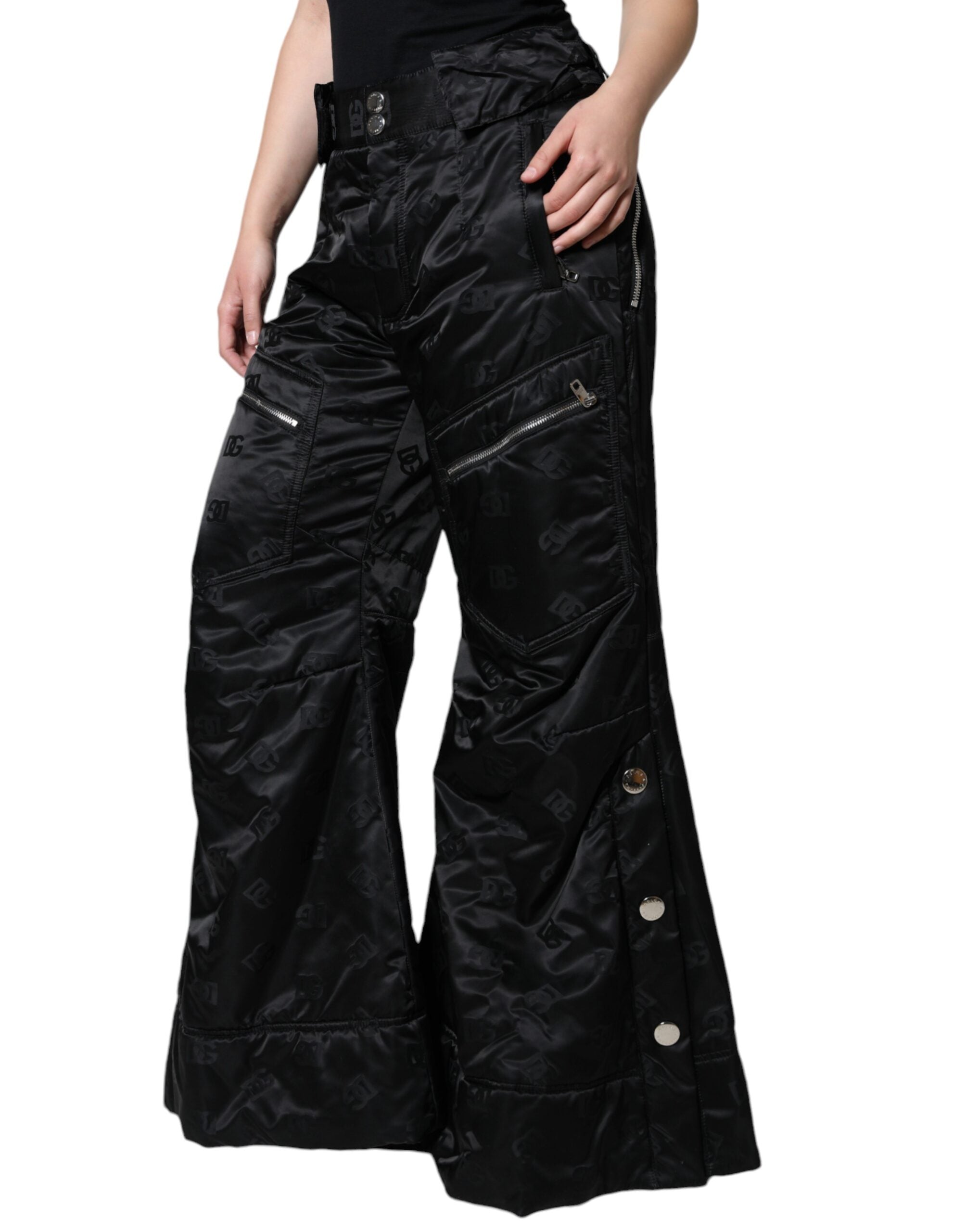 Dolce & Gabbana Black Quilted High Waist Women Wide Leg Women's Pants (Pre-Owned)