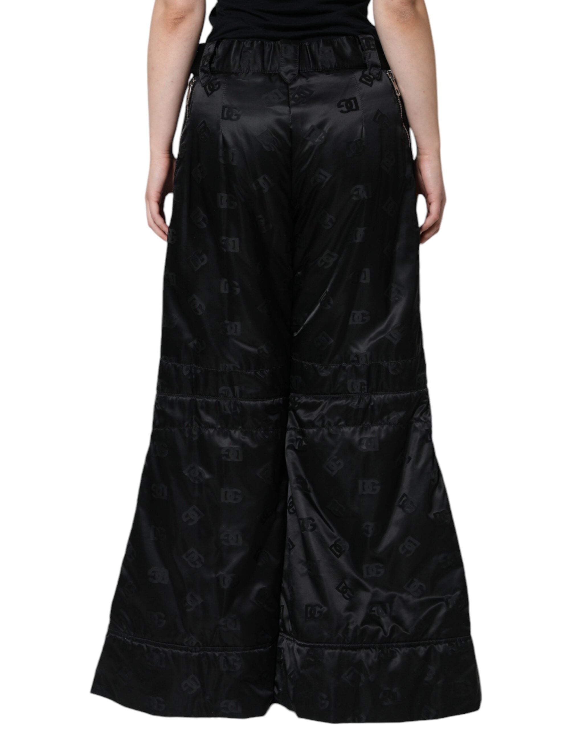 Dolce & Gabbana Black Quilted High Waist Women Wide Leg Women's Pants (Pre-Owned)