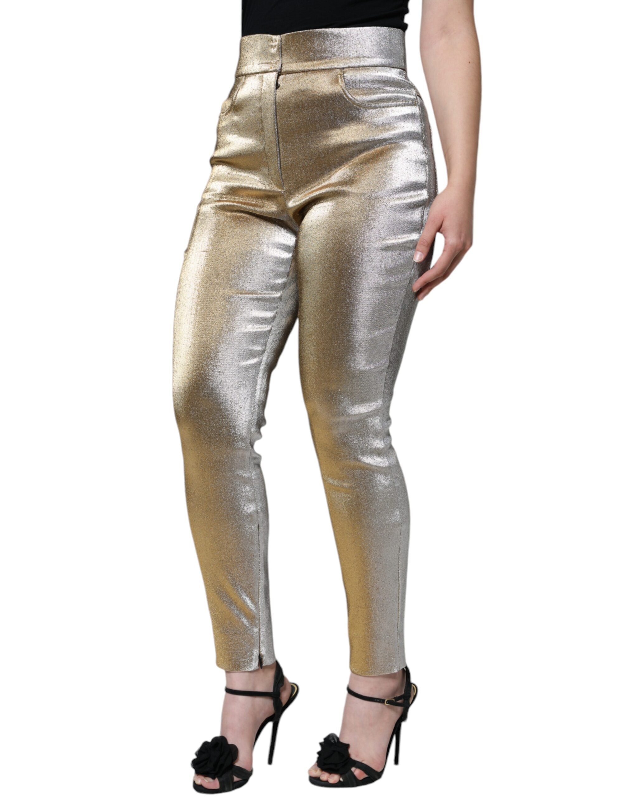 Dolce & Gabbana Metallic Gold High Waist Skinny Women's Pants