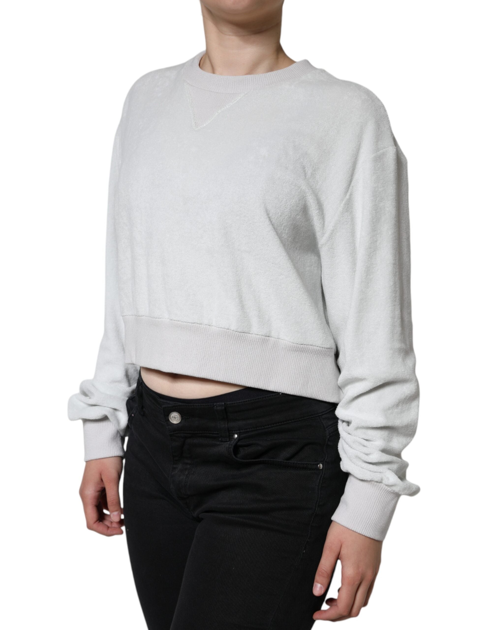 Dolce & Gabbana White Nylon Stretch Crew Neck Pullover Women's Sweater