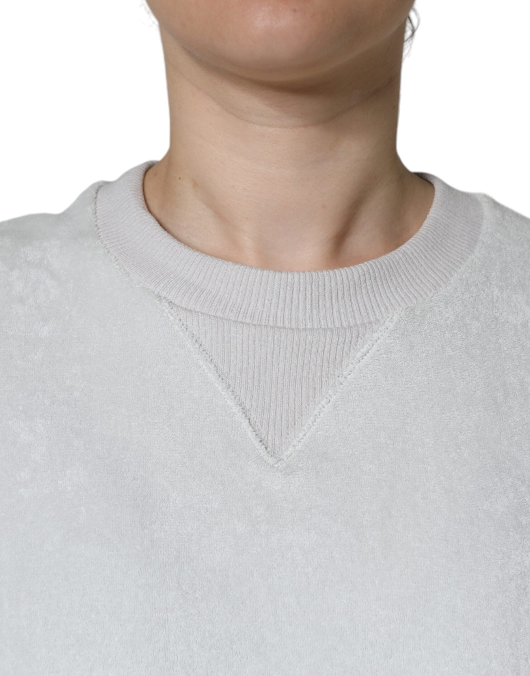 Dolce & Gabbana White Nylon Stretch Crew Neck Pullover Women's Sweater