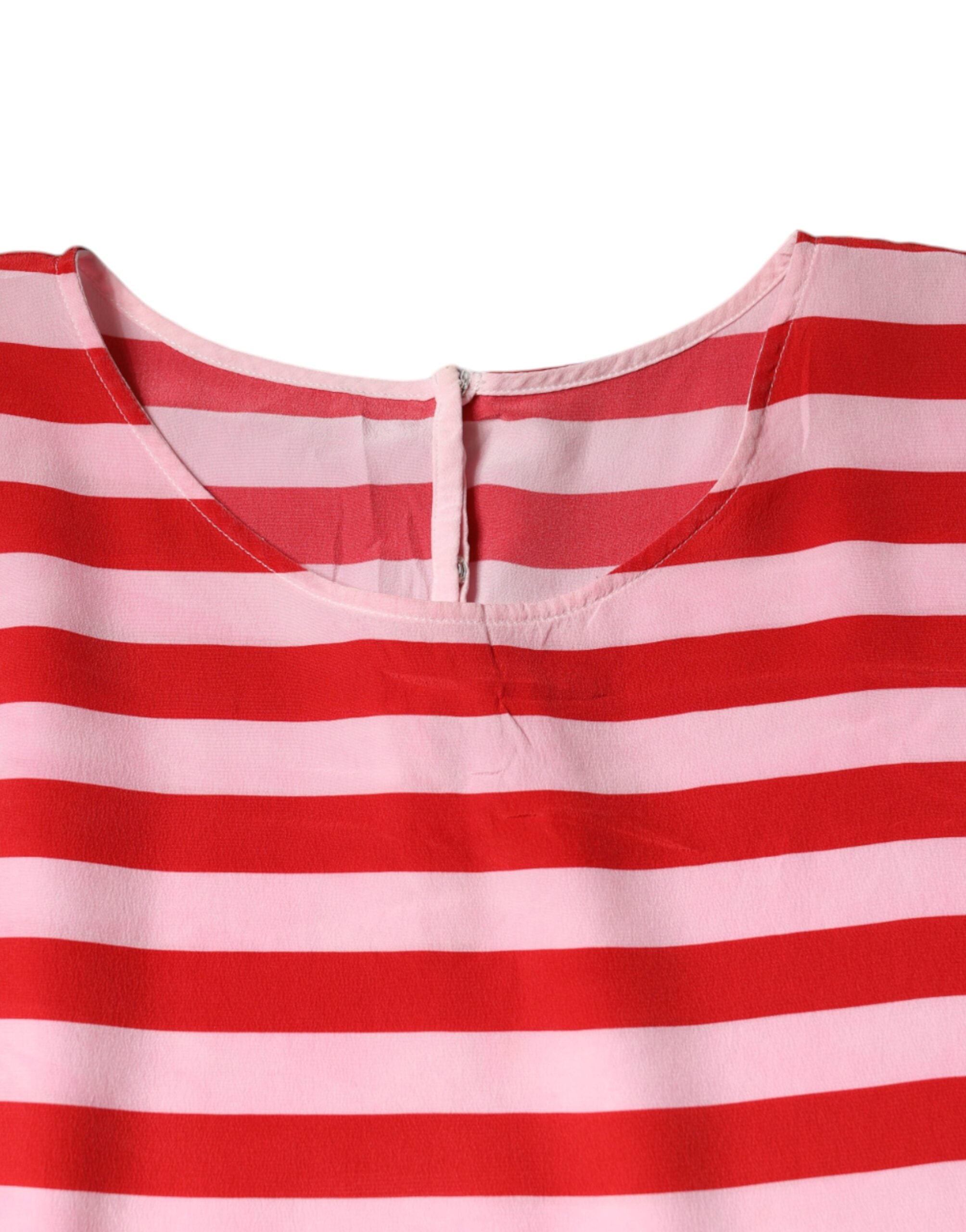 Dolce & Gabbana White Red Striped Silk Round Neck Women's T-shirt (Pre-Owned)