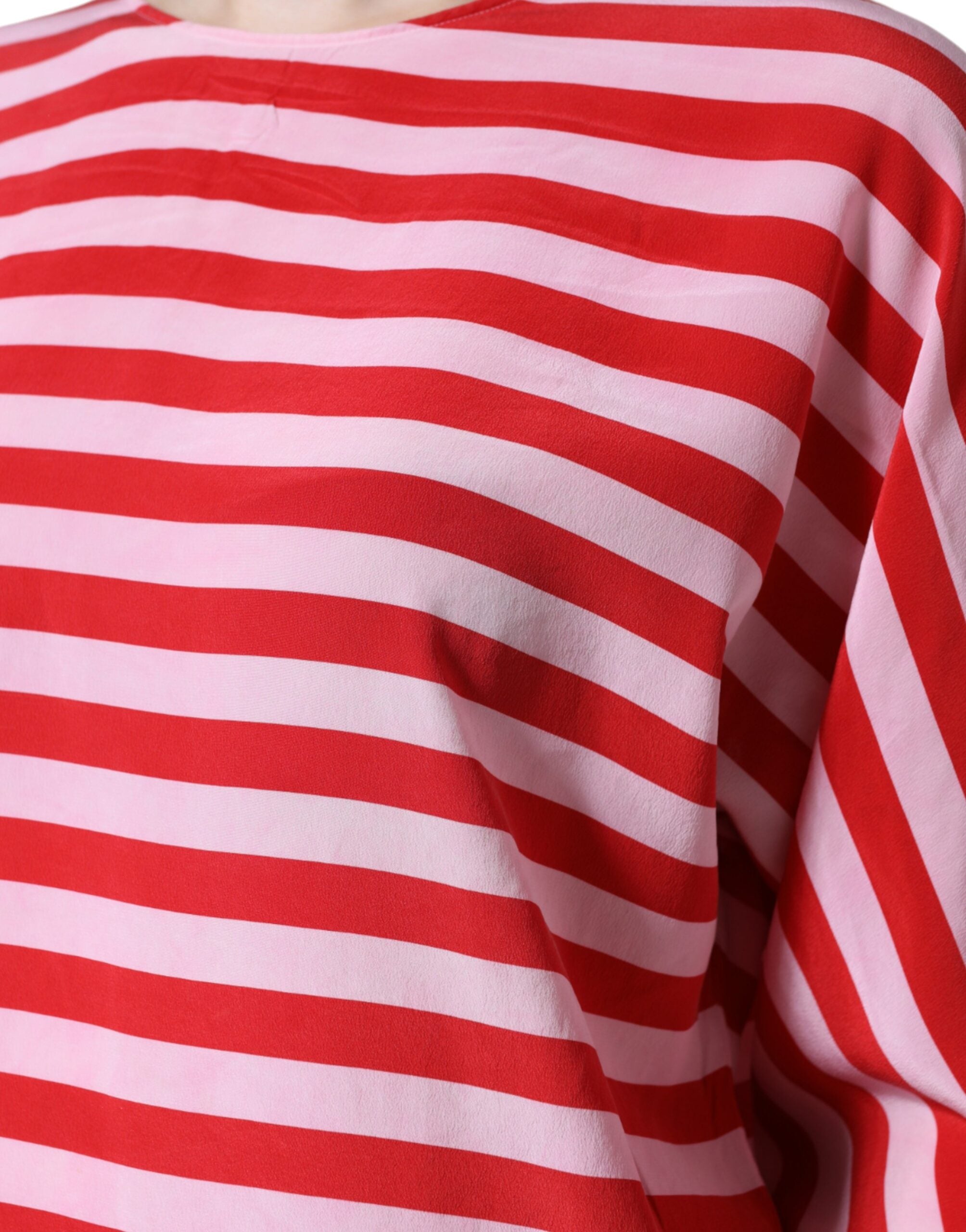 Dolce & Gabbana White Red Striped Silk Round Neck Women's T-shirt (Pre-Owned)