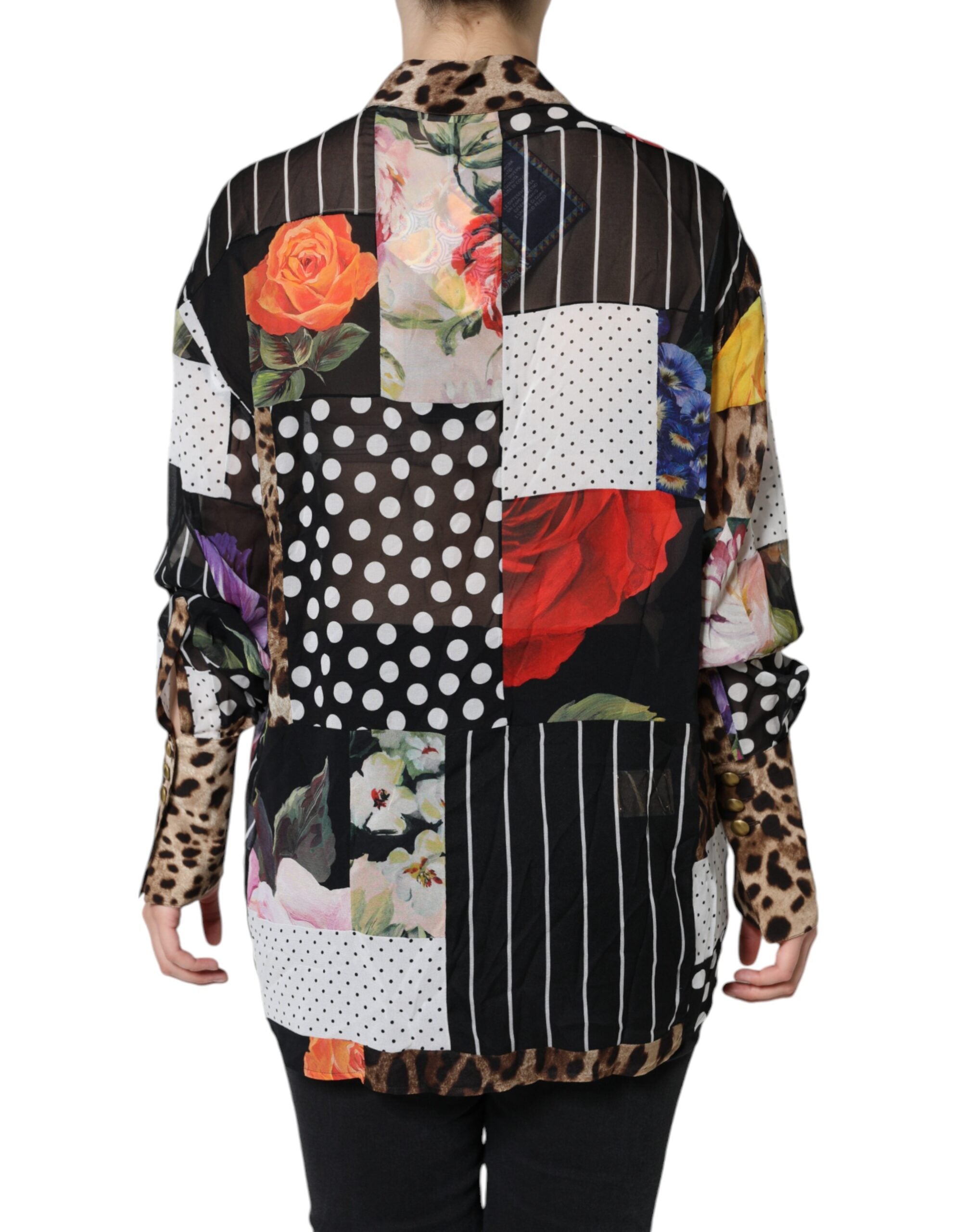Dolce & Gabbana Multicolor Patchwork Silk Collared Blouse Women's Top (Pre-Owned)