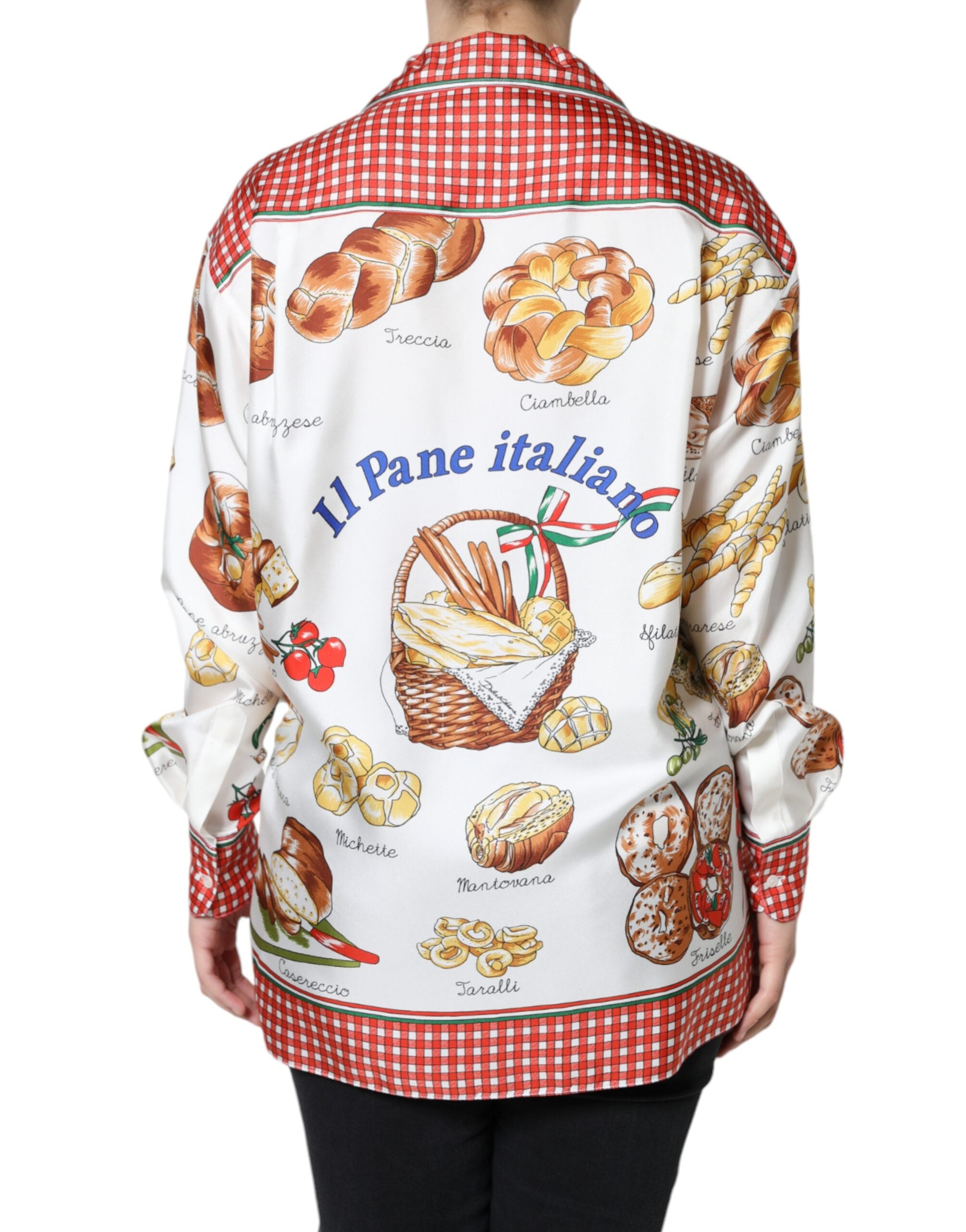 Dolce & Gabbana Multicolor Bread Print Collared Blouse Women's Top (Pre-Owned)