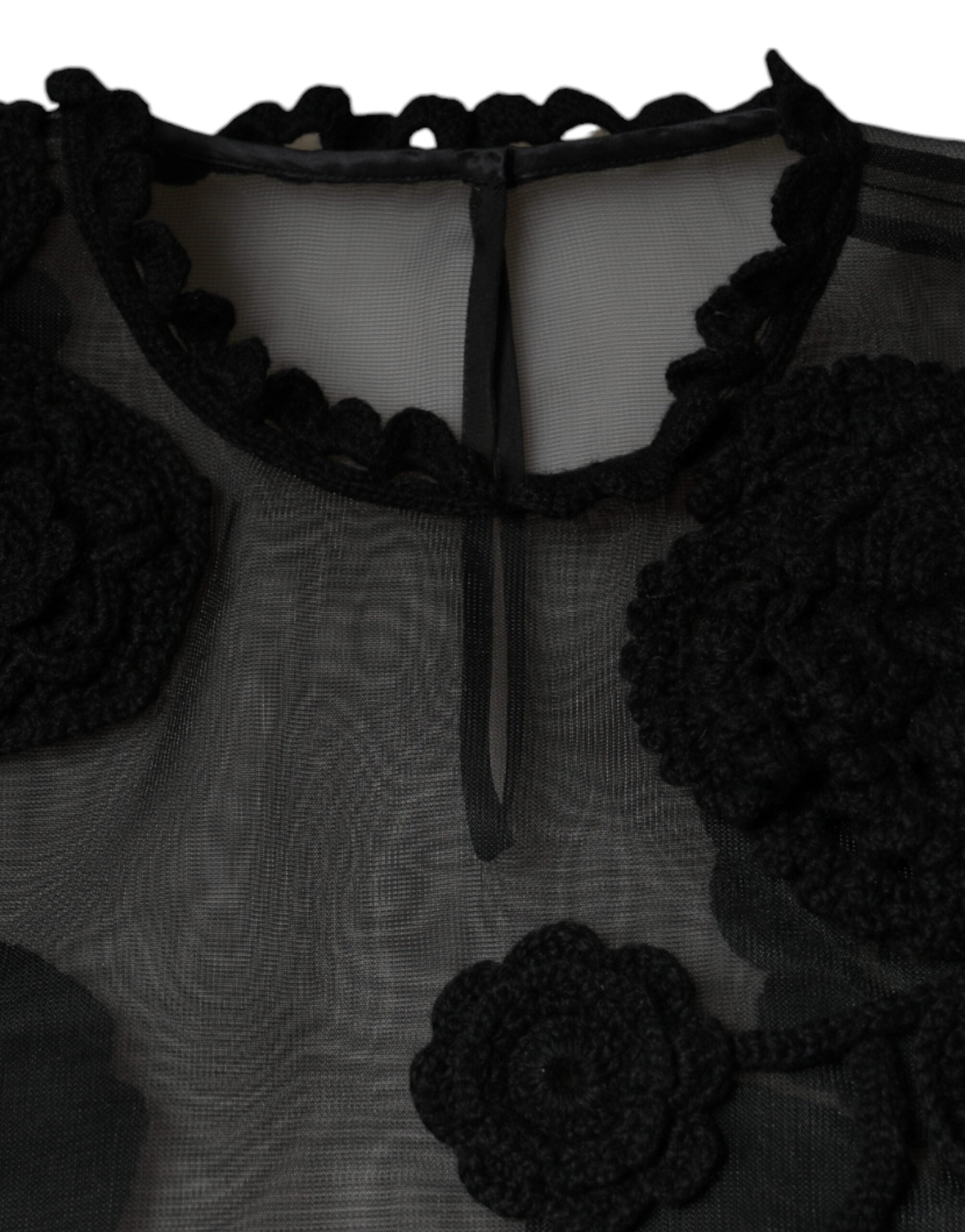 Dolce & Gabbana Black Nylon Mesh Transparent Floral Women's Blouse