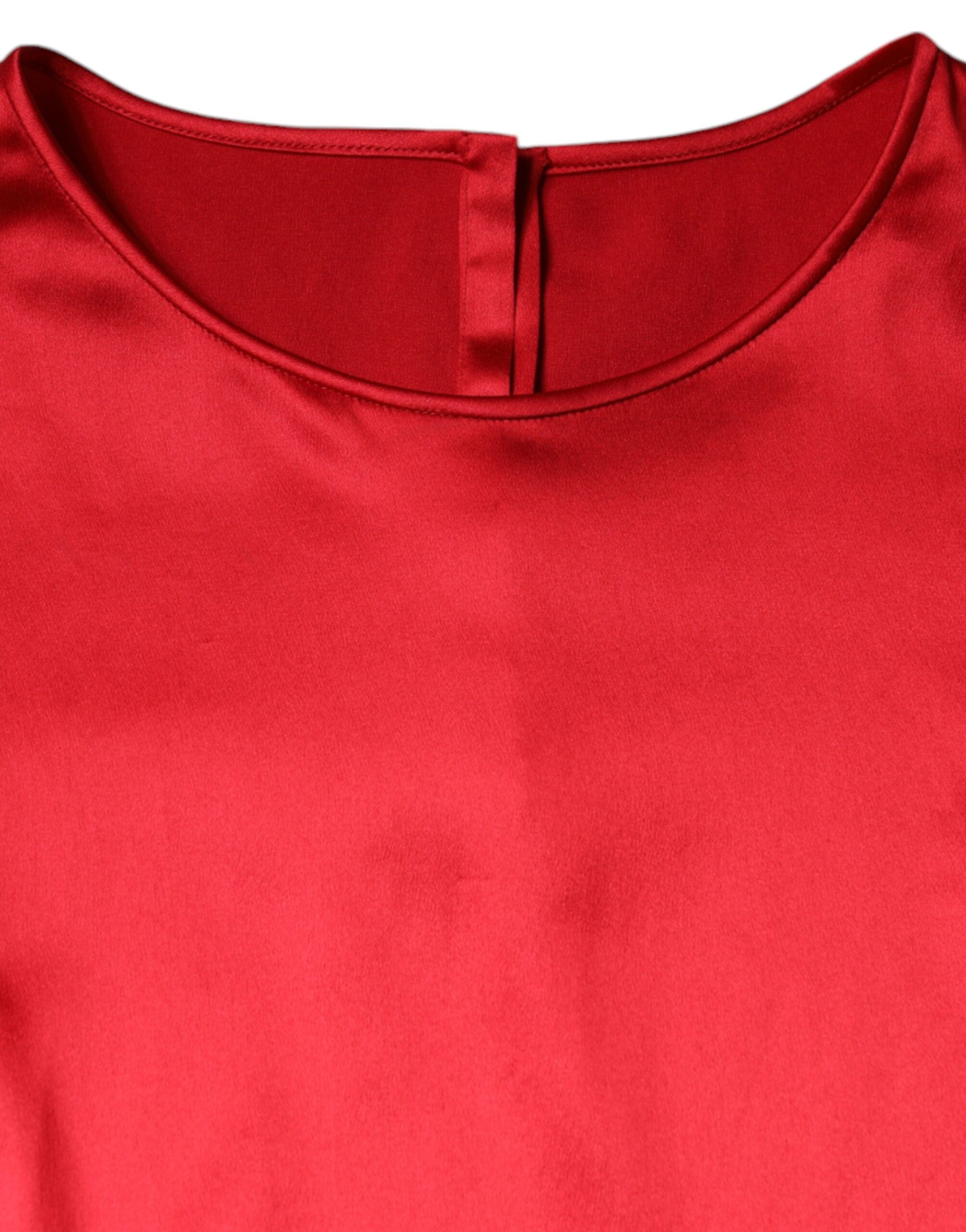 Dolce & Gabbana Red Satin Lace Trim Round Neck Blouse Women's Top (Pre-Owned)