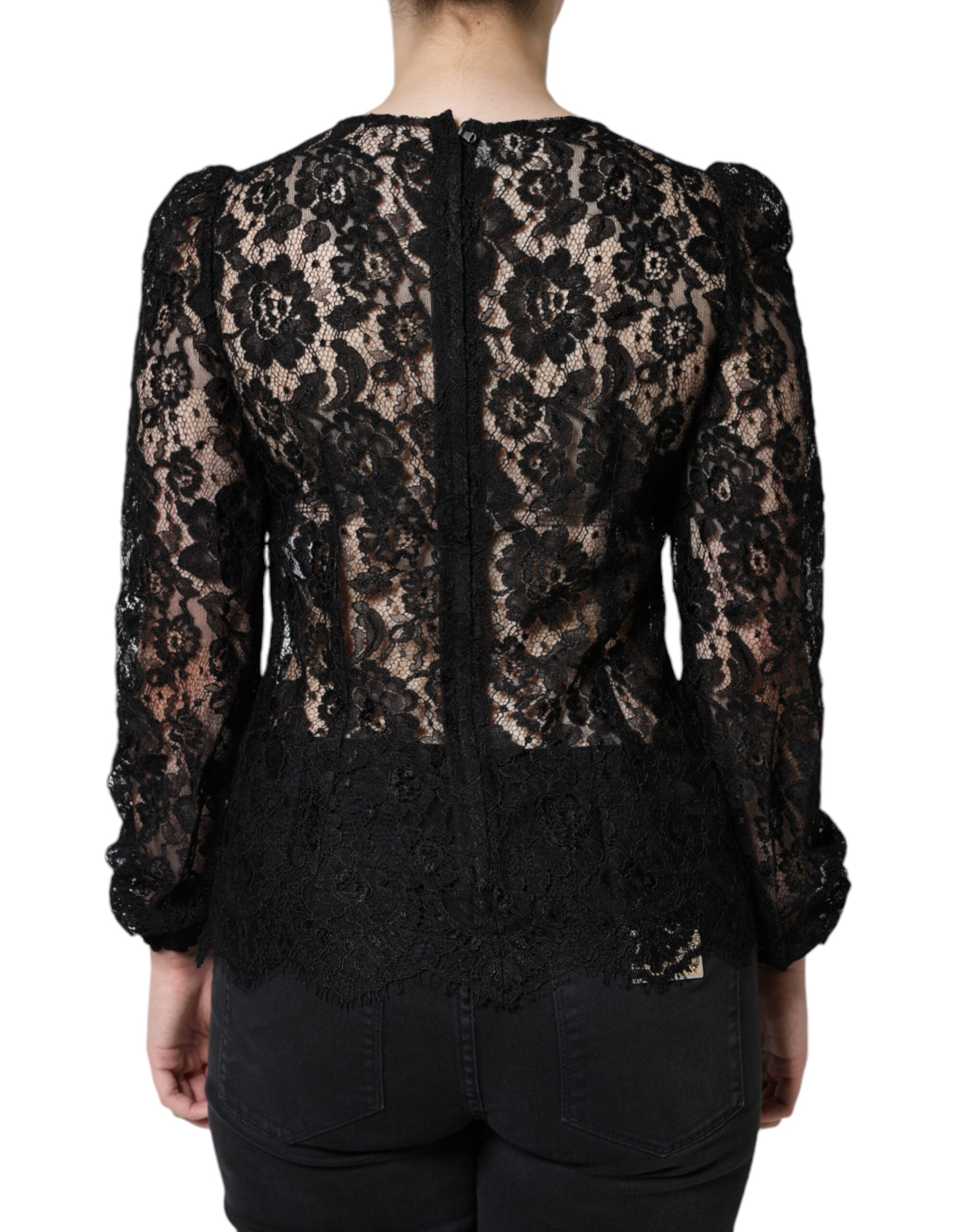Dolce & Gabbana Black Floral Lace See Through Long Sleeve Women's Top