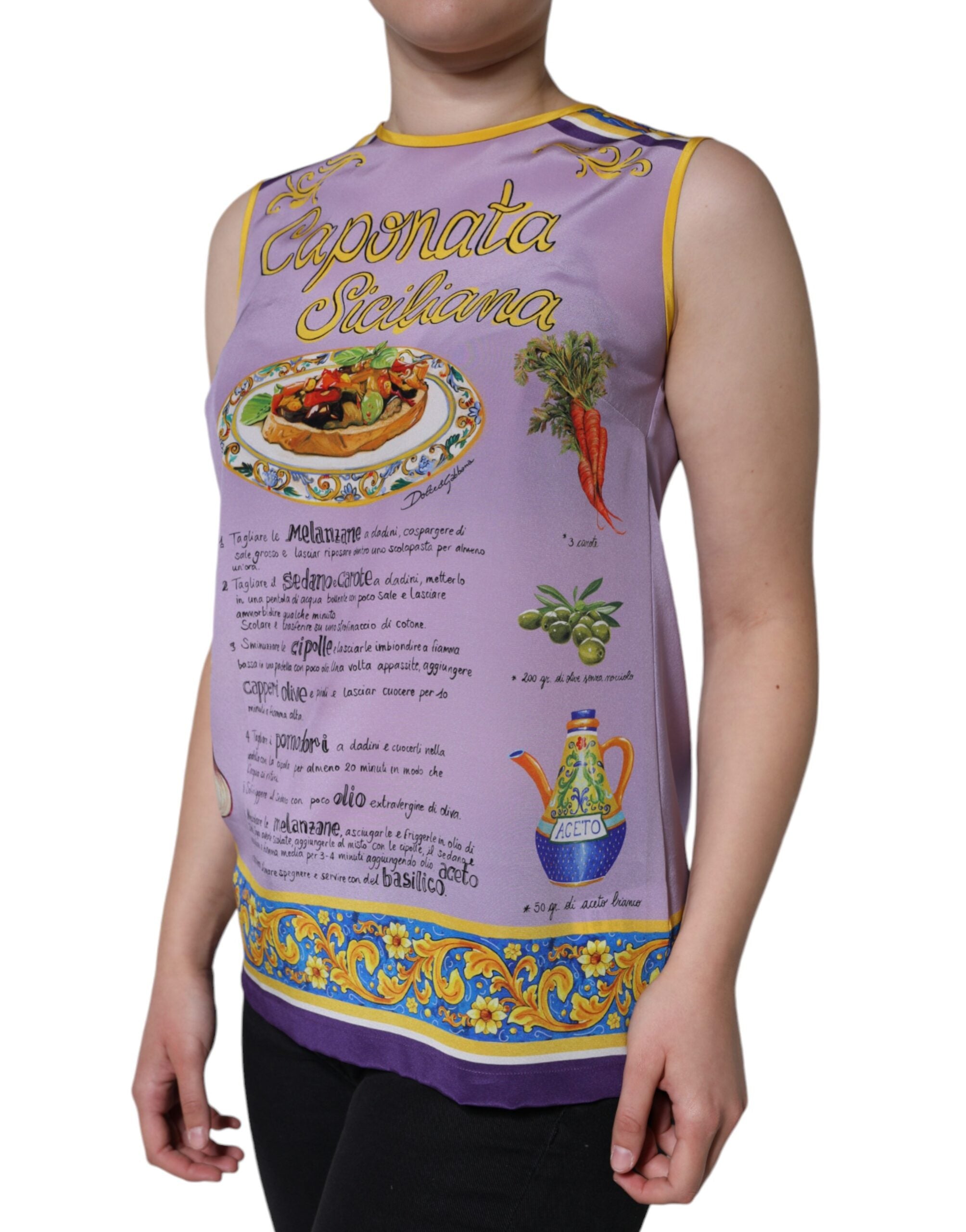 Dolce & Gabbana Purple Silk Caponata Siciliana Print Tank Women's Top