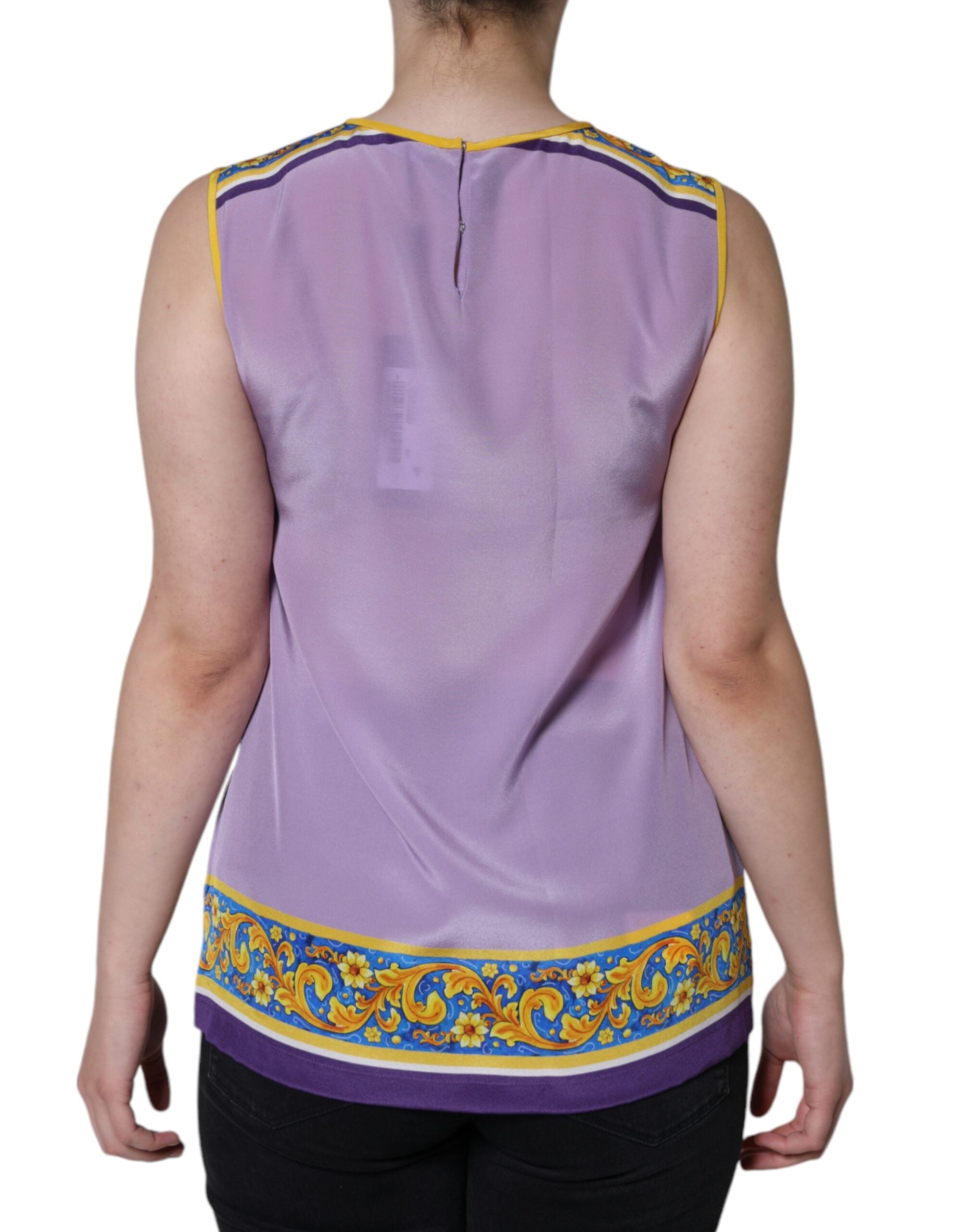 Dolce & Gabbana Purple Silk Caponata Siciliana Print Tank Women's Top