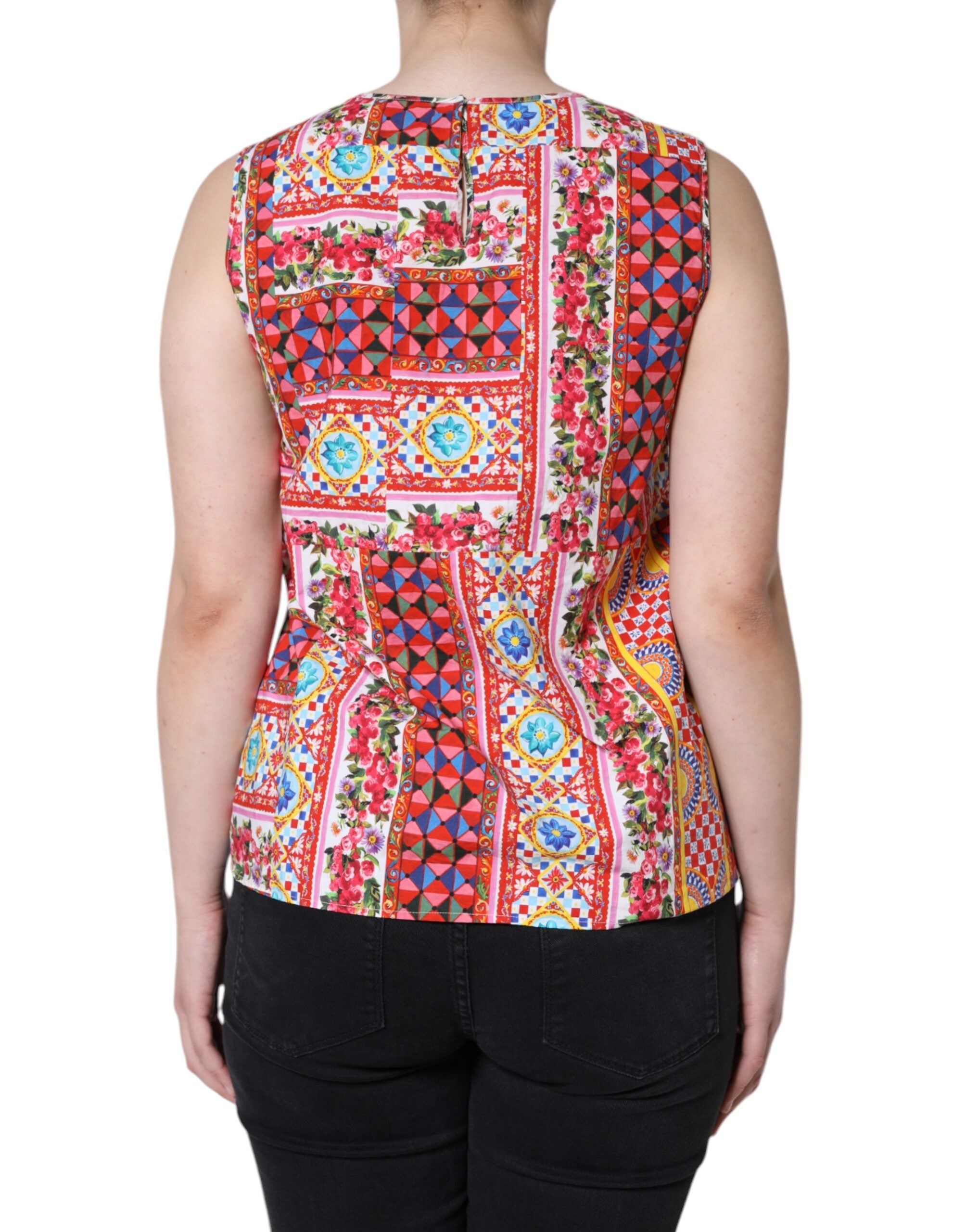 Dolce & Gabbana Multicolor Cotton Carretto Floral Tank Women's Top (Pre-Owned)
