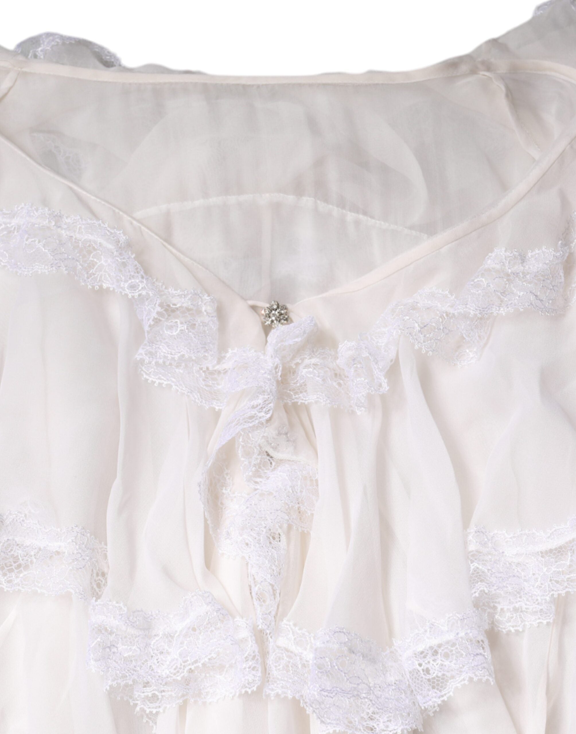 Dolce & Gabbana White Ruffles Lace Long Sleeve Blouse Women's Top