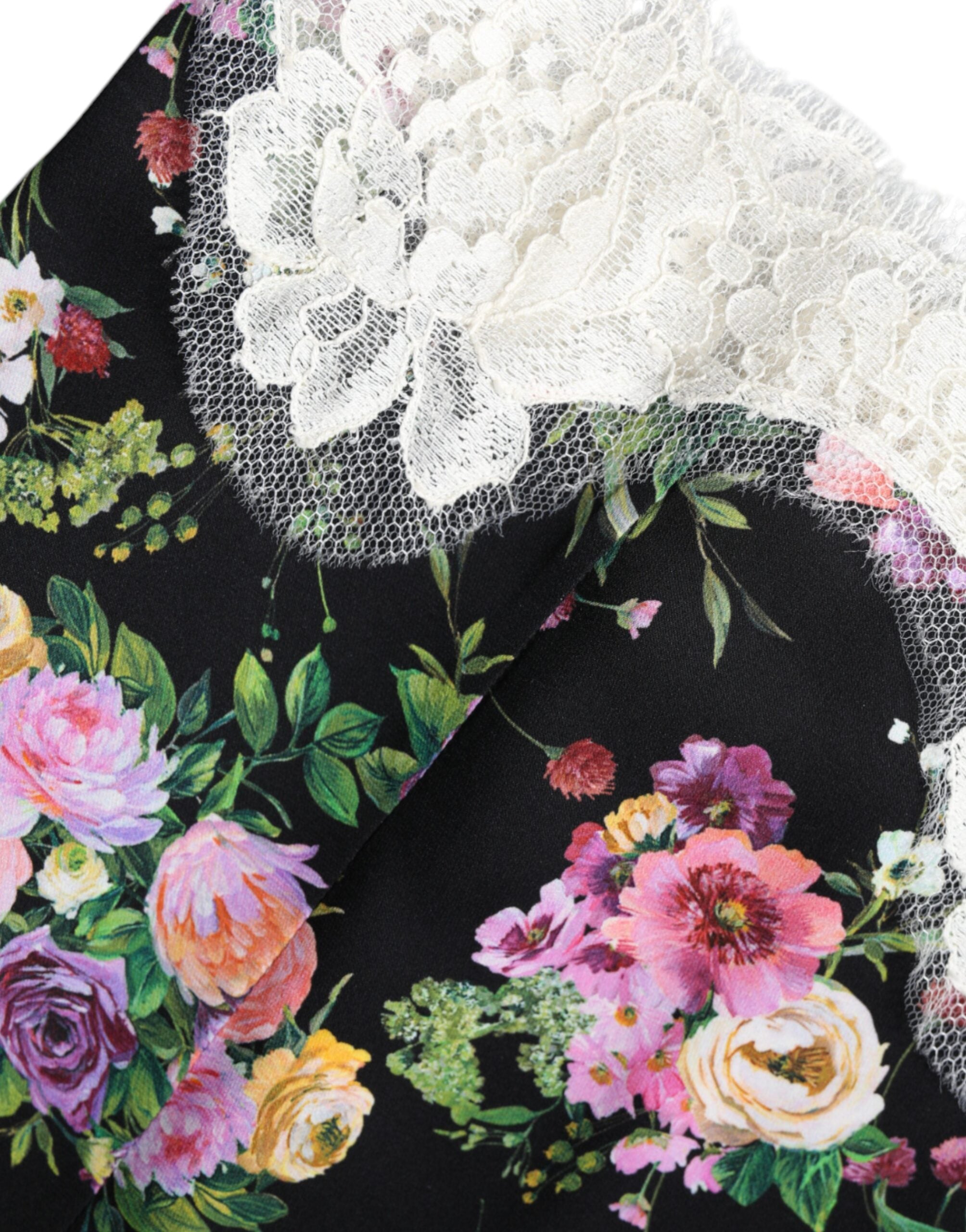 Dolce & Gabbana Black Floral Lace Short Sleeves Blouse Women's Top