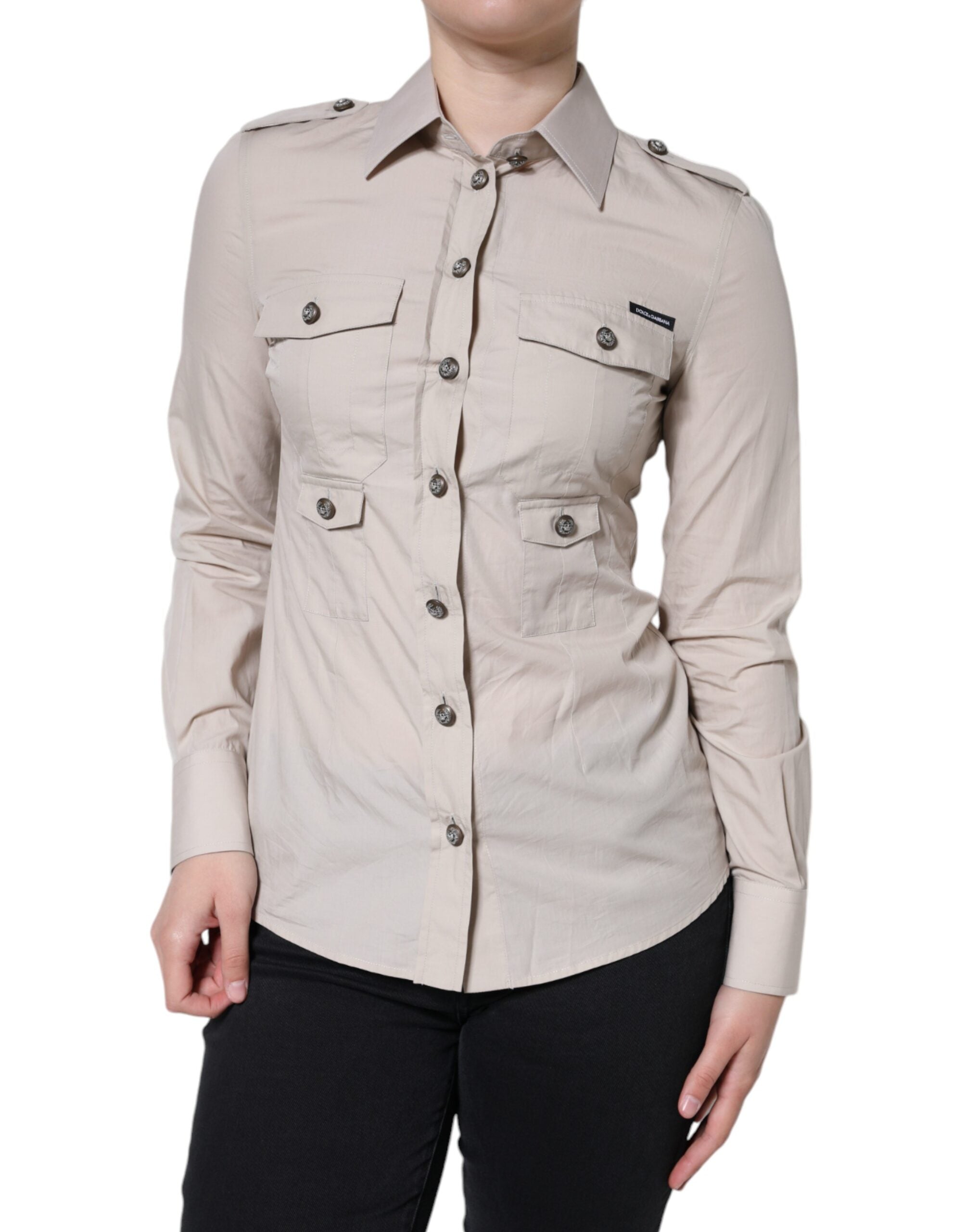 Dolce & Gabbana Beige Cotton Collared Button Down Shirt Women's Top