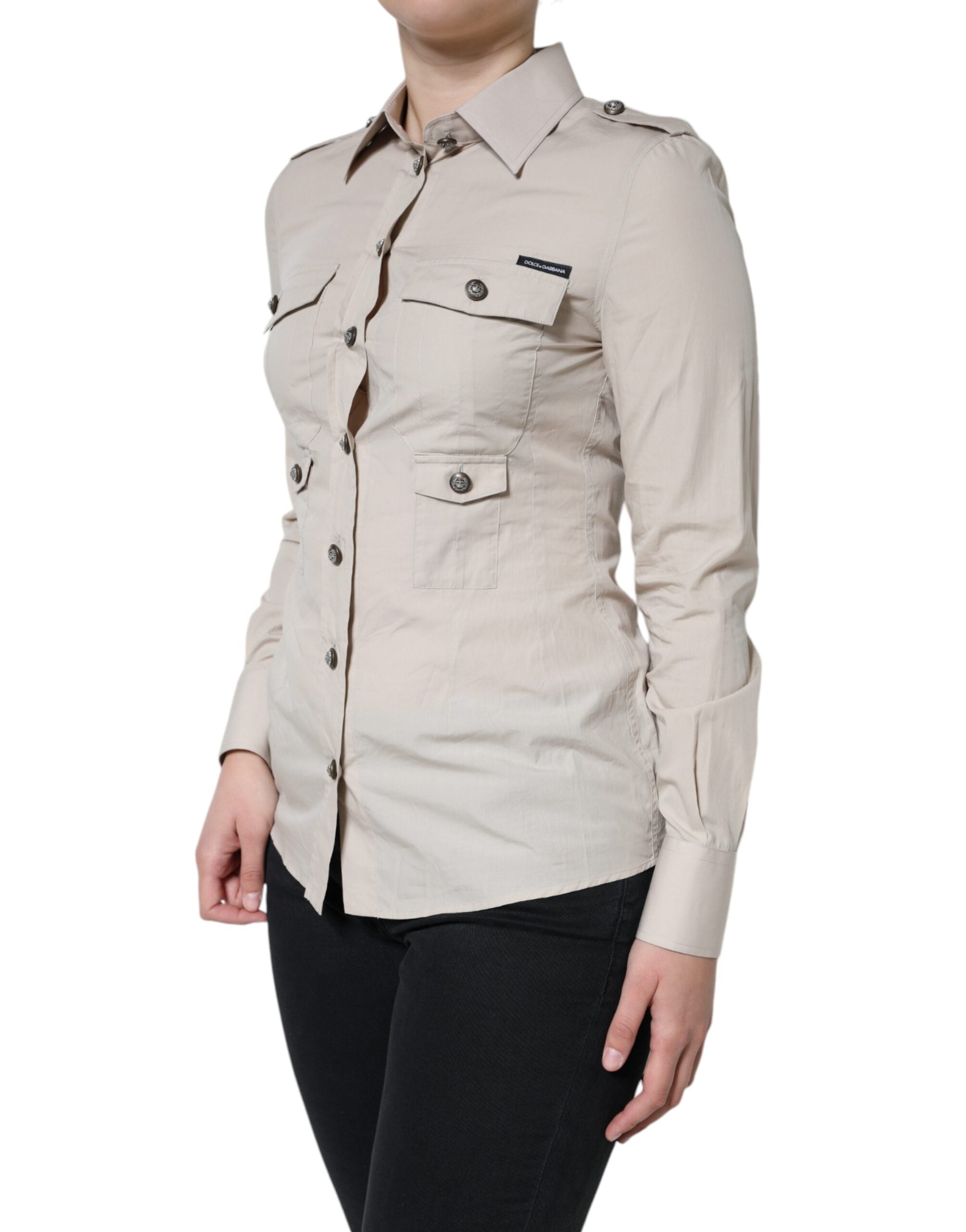 Dolce & Gabbana Beige Cotton Collared Button Down Shirt Women's Top