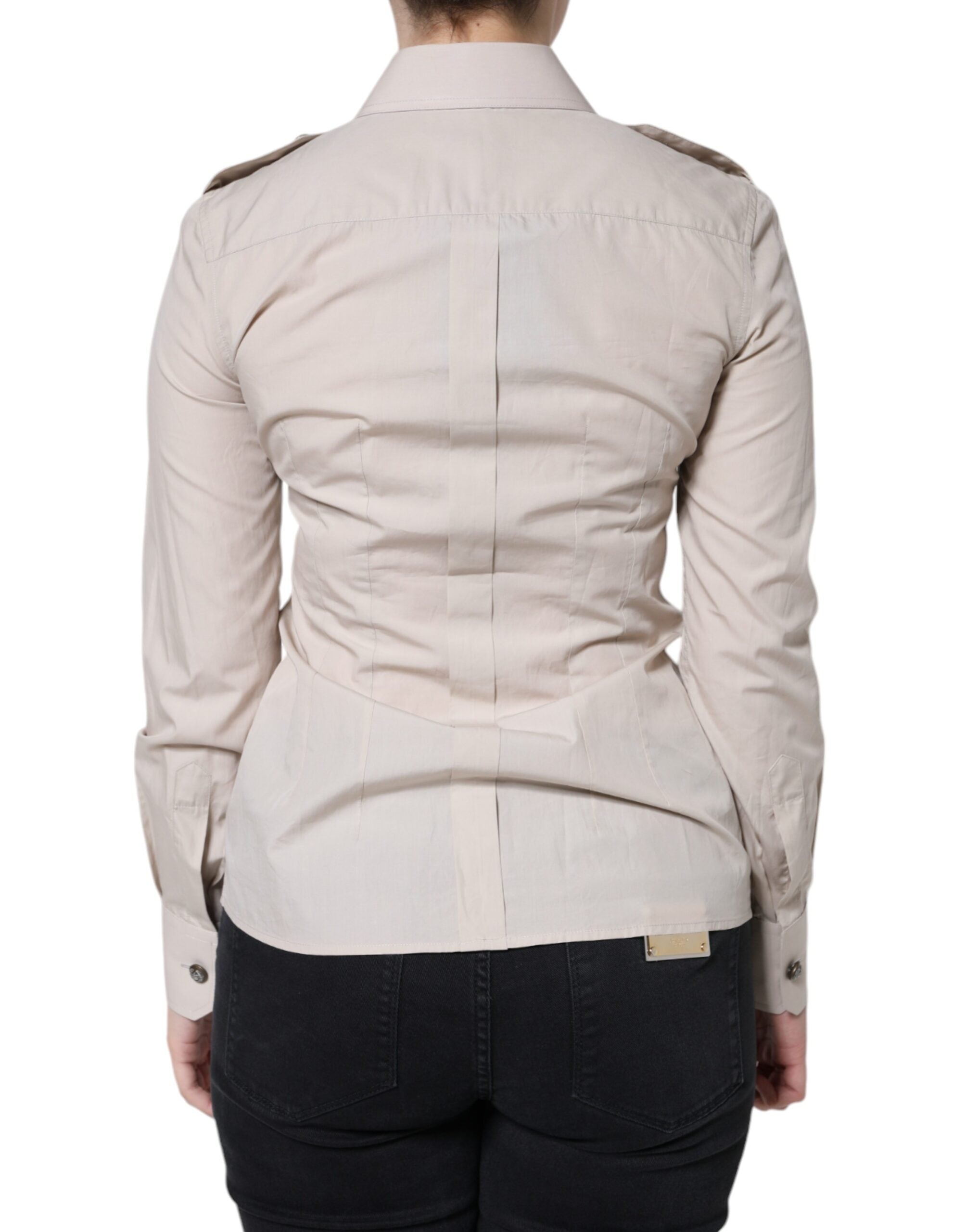 Dolce & Gabbana Beige Cotton Collared Button Down Shirt Women's Top