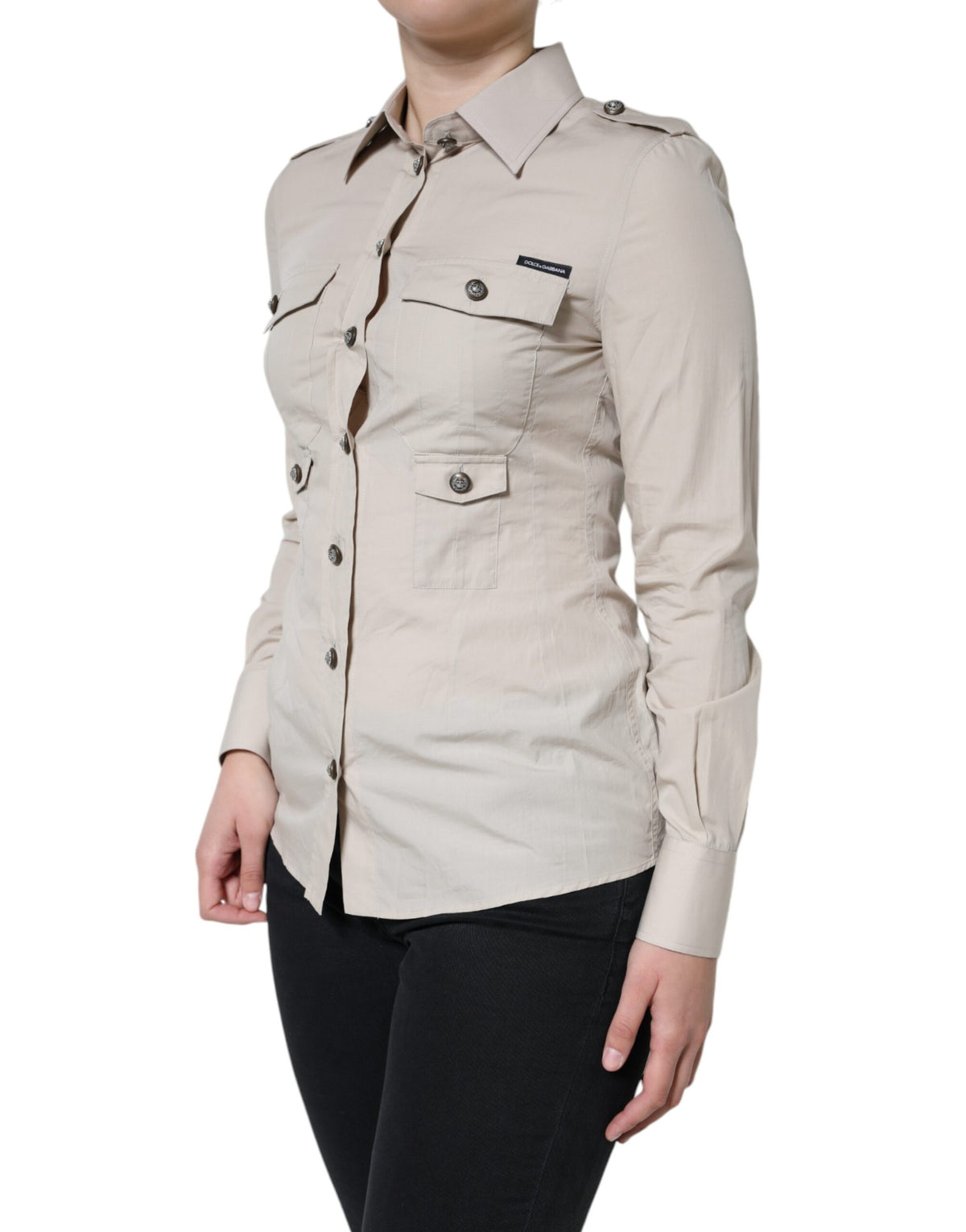 Dolce & Gabbana Beige Cotton Collared Button Down Shirt Women's Top (Pre-Owned)