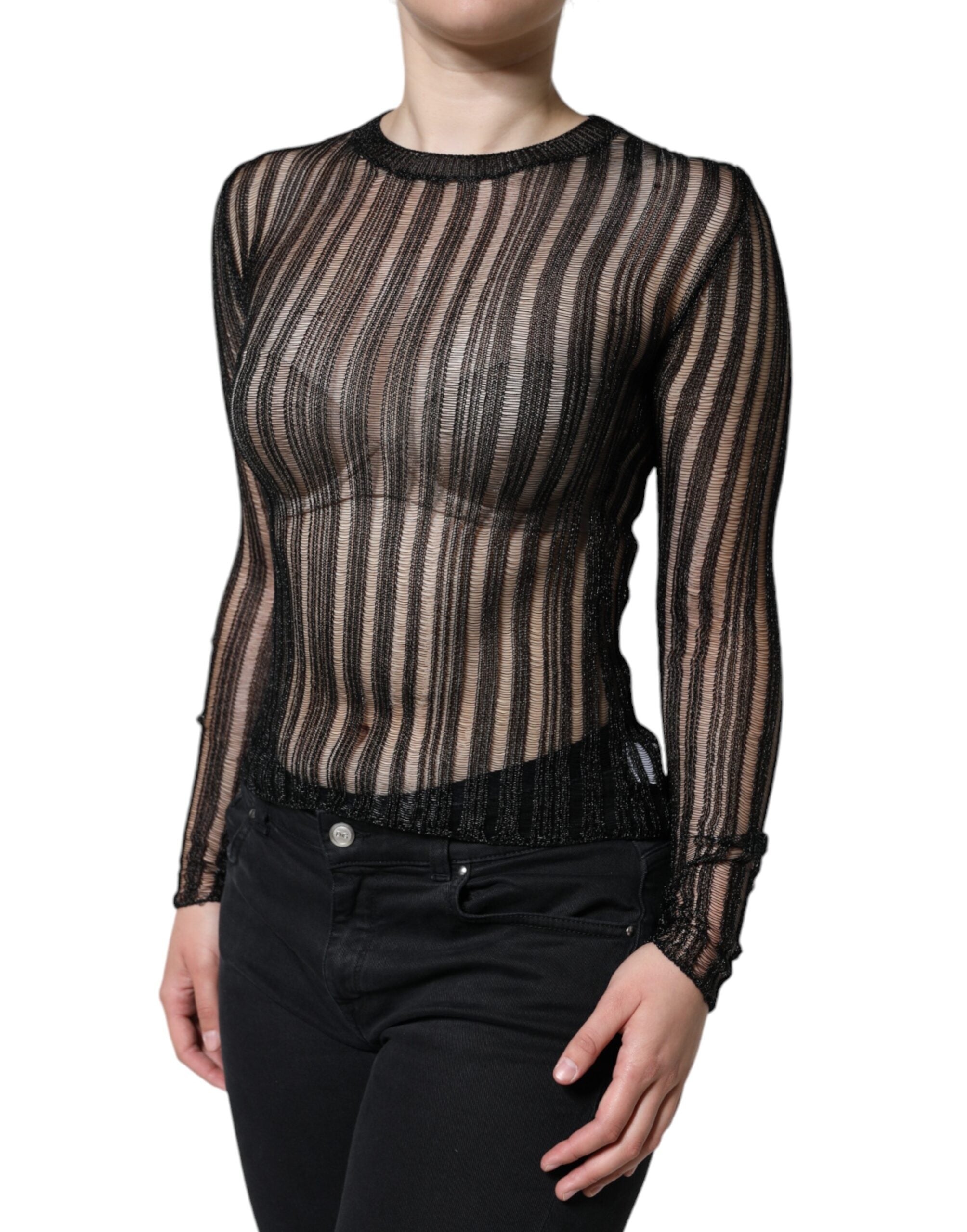 Dolce & Gabbana Black Stripe See Through Long Sleeves Women's Top