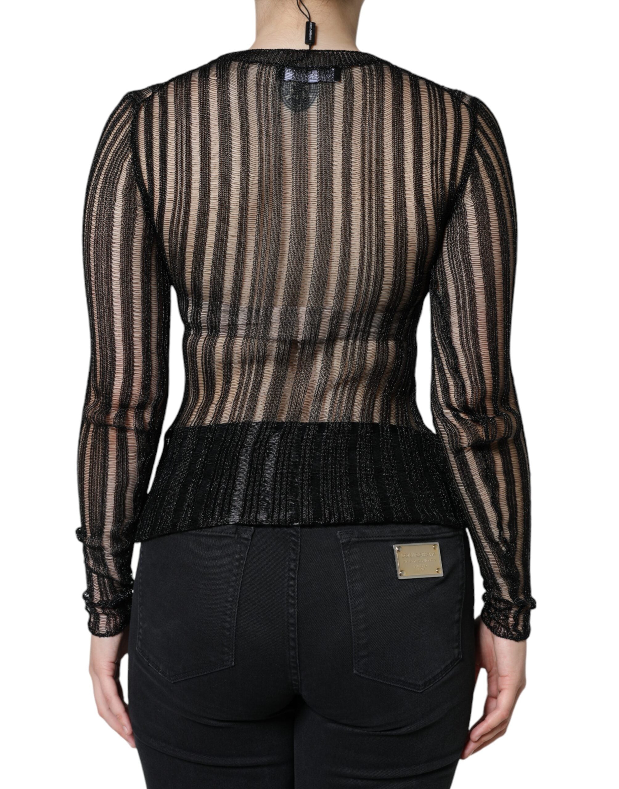 Dolce & Gabbana Black Stripe See Through Long Sleeves Women's Top