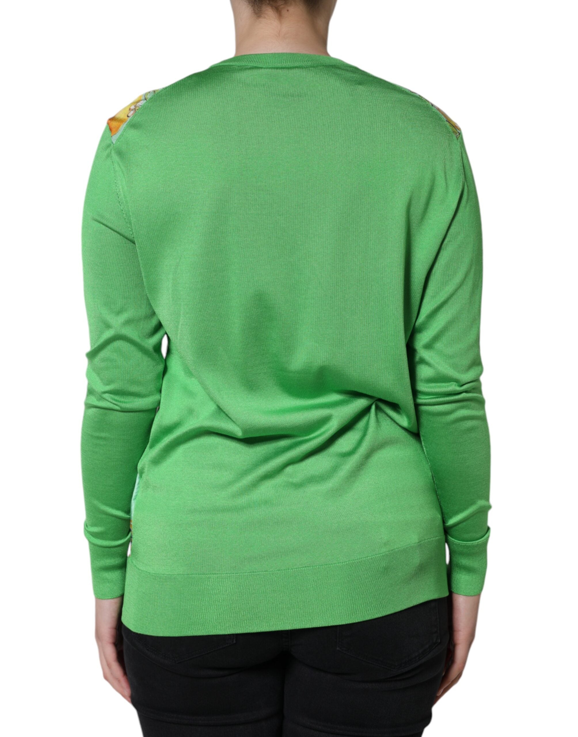 Dolce & Gabbana Green Silk Granita Al Limone Long Sleeves Women's Sweater (Pre-Owned)