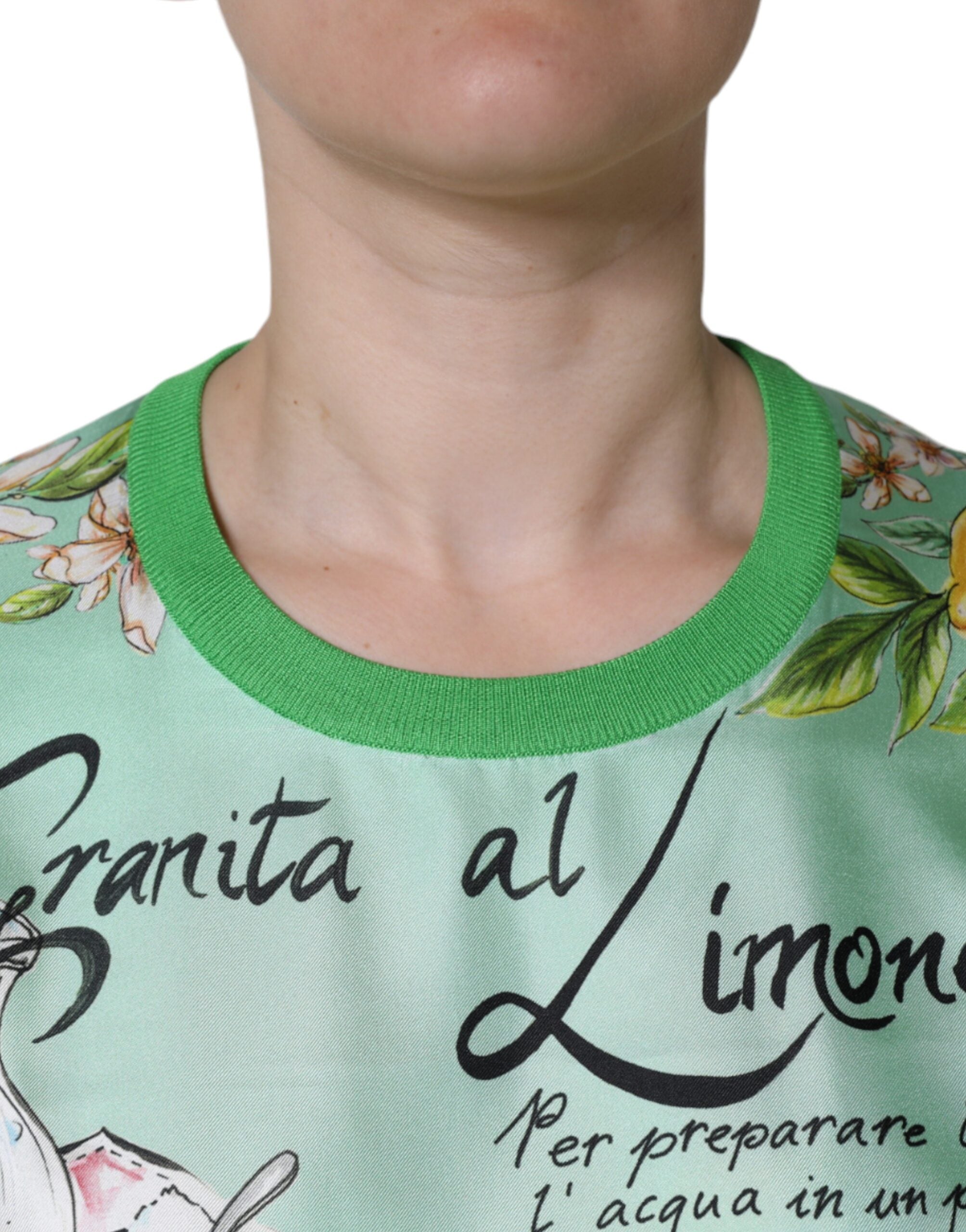 Dolce & Gabbana Green Silk Granita Al Limone Long Sleeves Women's Sweater (Pre-Owned)